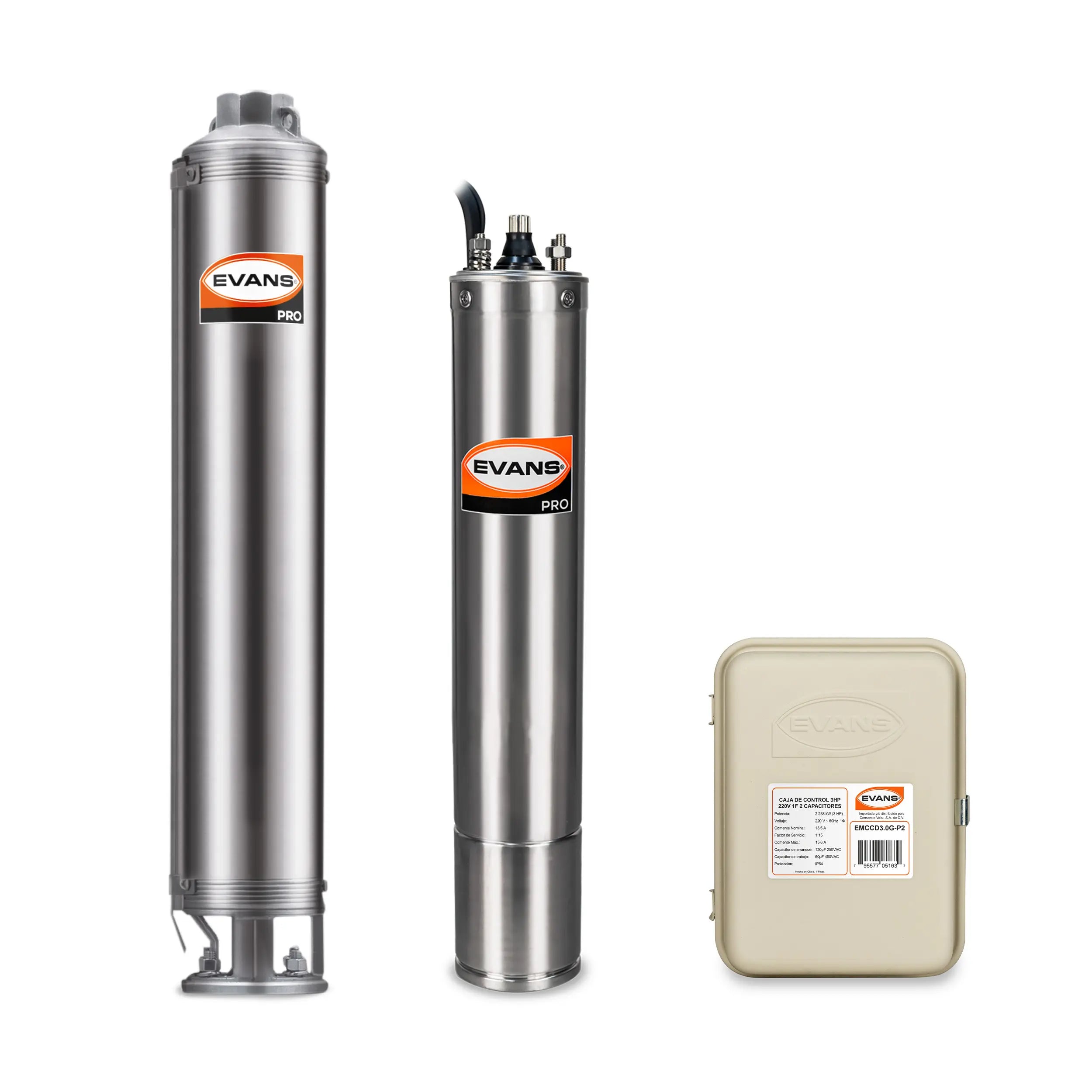 Equipo de riego sumergible 30GPM 3 HP 255 LPM 220 V monofásico Marca EVANS. Modelo: K-SS430ME300G3