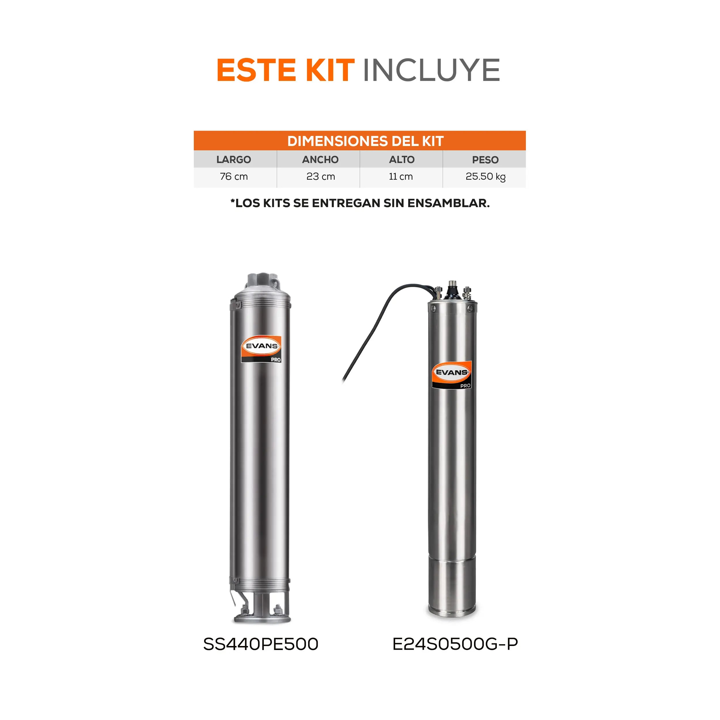 Equipo de riego sumergible 40GPM 5 HP 300 LPM 220 V trifásico Marca EVANS. Modelo: K-SS440ME0500G