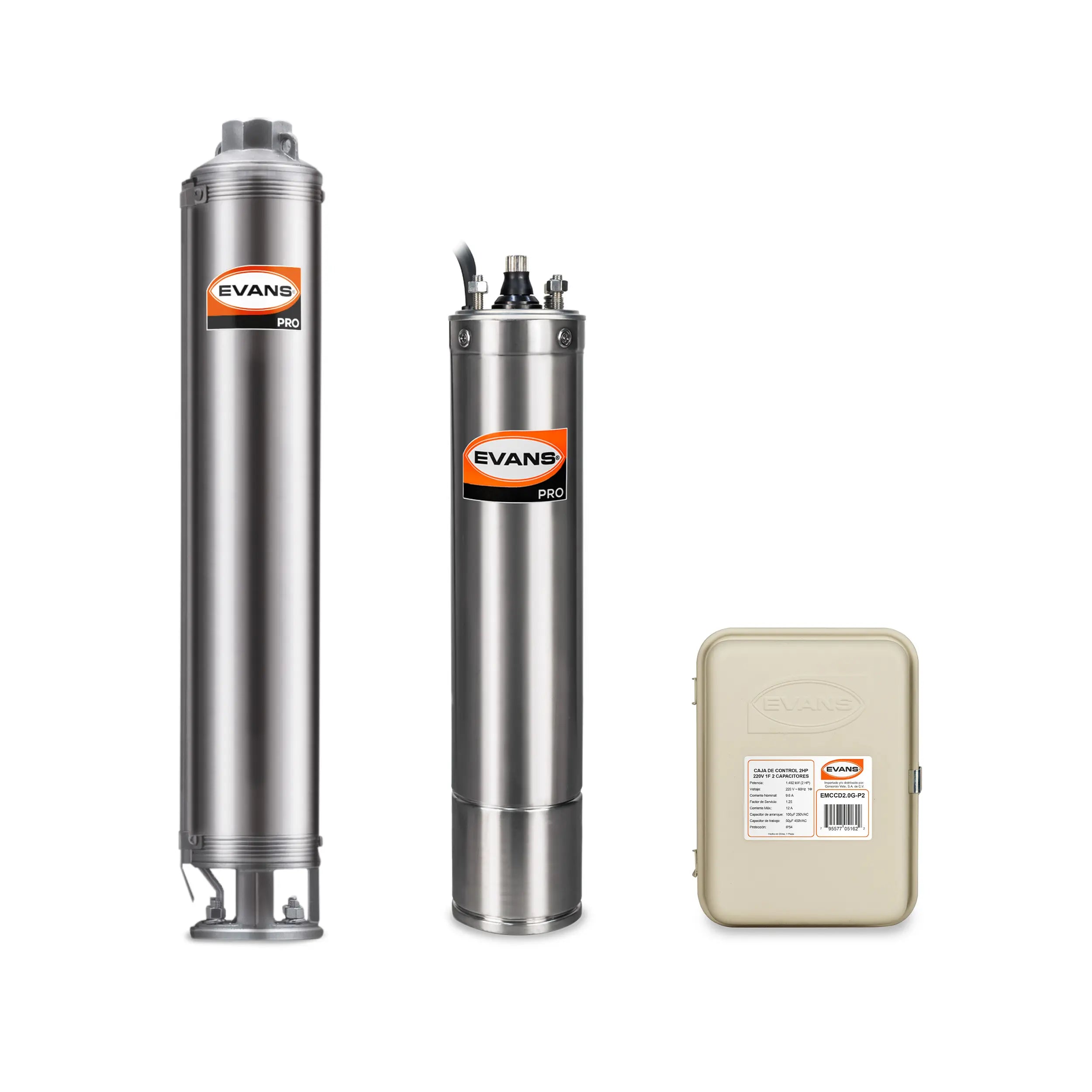 Equipo de riego sumergible 40GPM 2 HP 300 LPM 220 V monofásico Marca EVANS. Modelo: K-SS440ME200G3