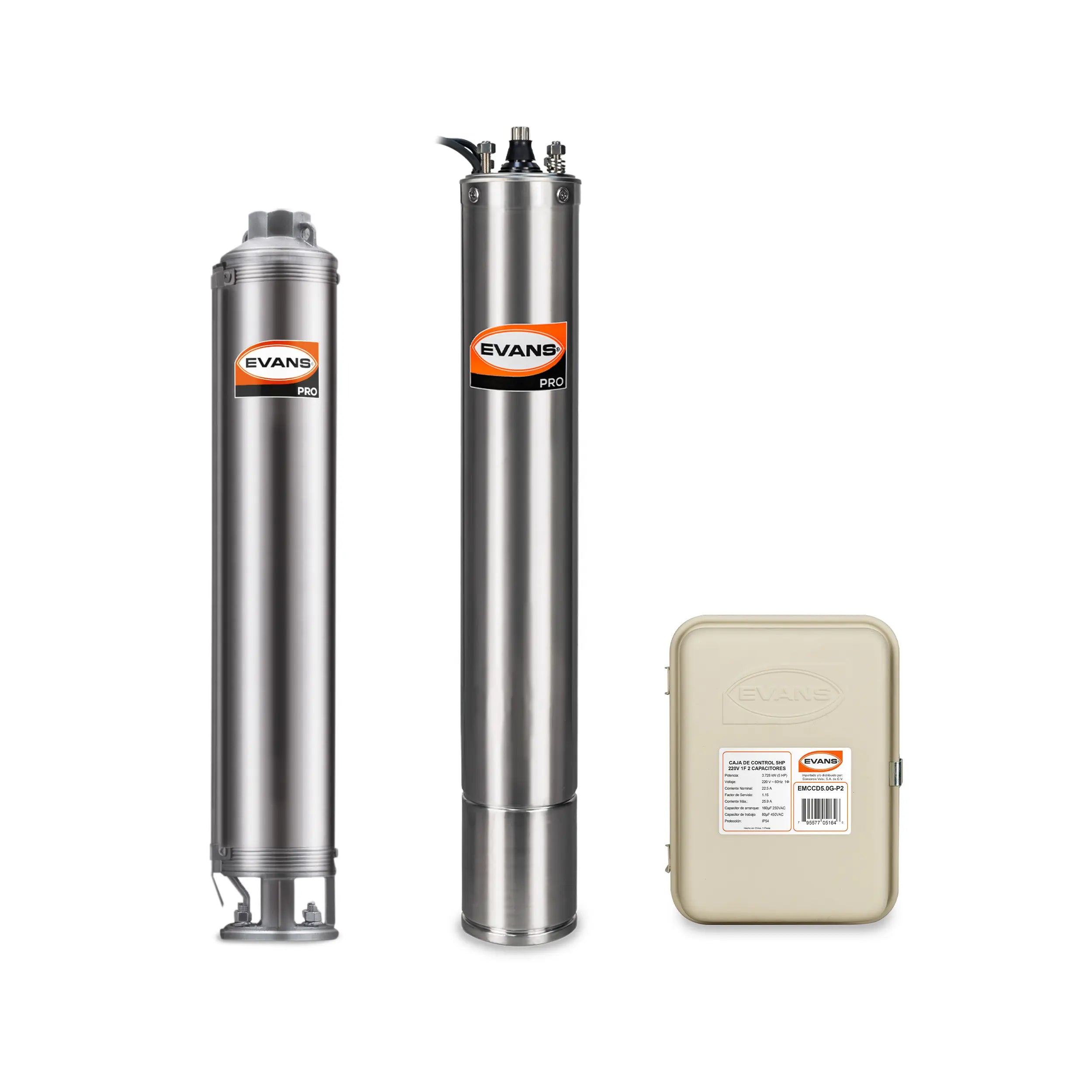 Equipo de riego sumergible 40GPM 5 HP 300 LPM 220 V monofásico Marca EVANS. Modelo: K-SS440ME500G3