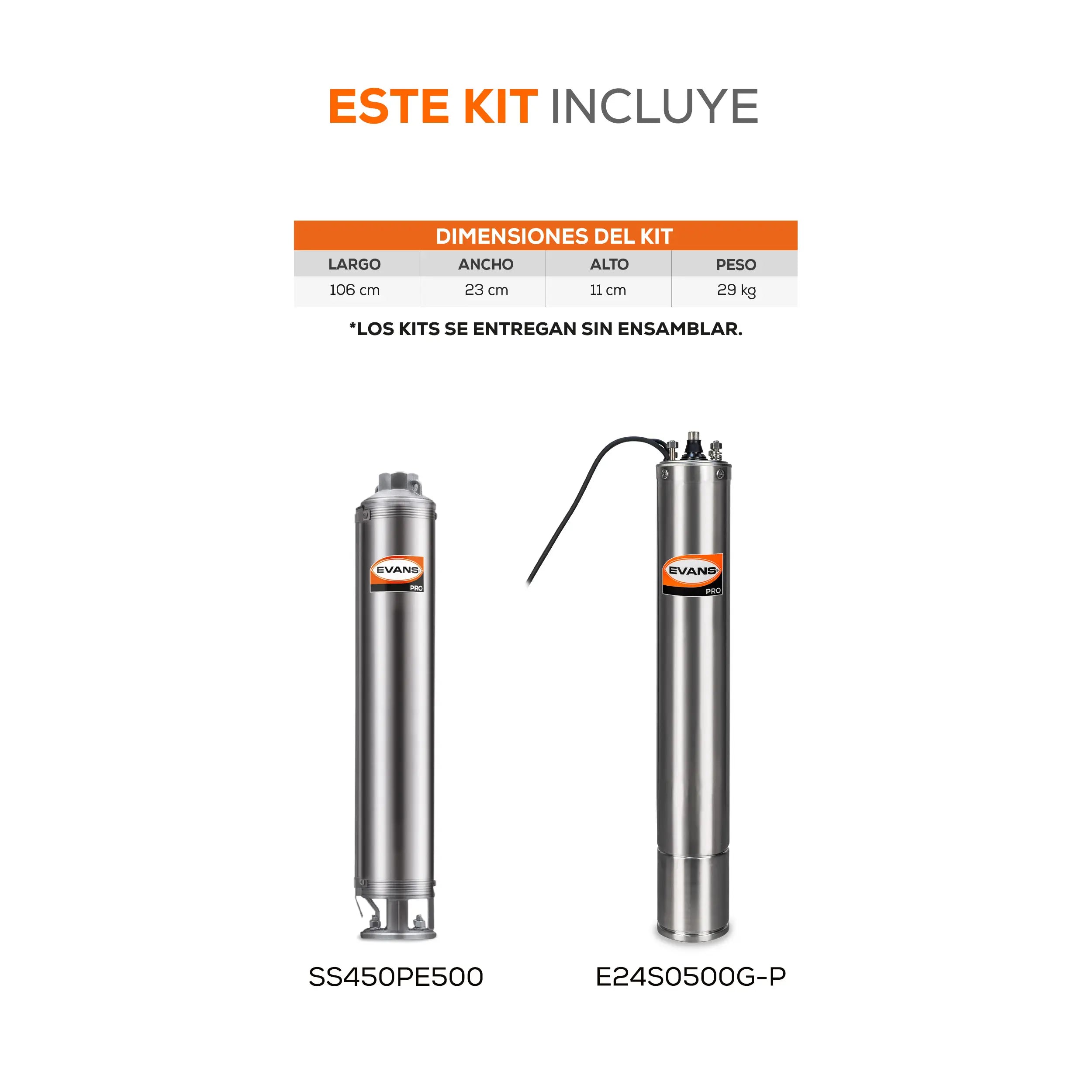 Equipo de riego sumergible 50GPM 5 HP 350 LPM 220 V trifásico Marca EVANS. Modelo: K-SS450ME0500G