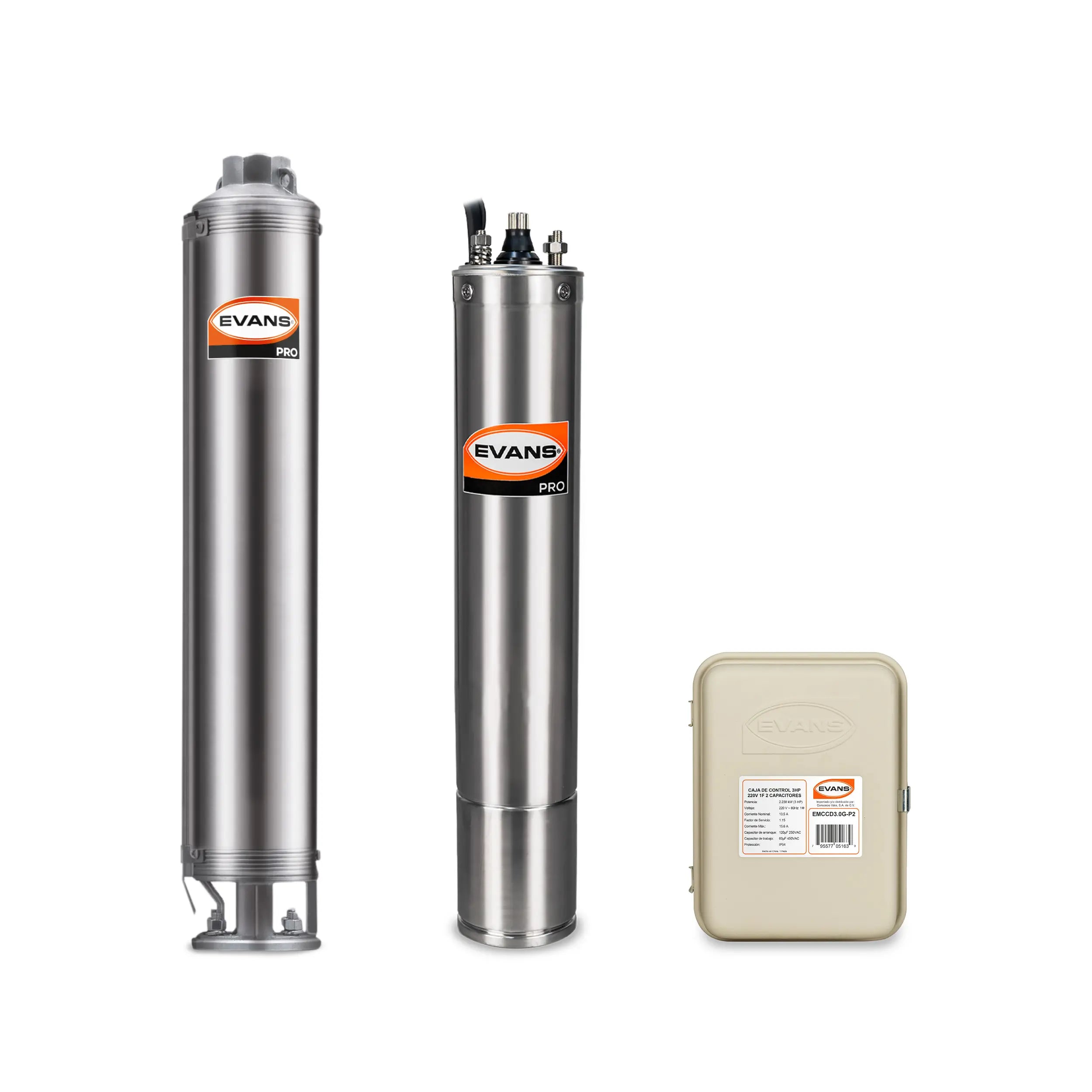 Equipo de riego sumergible 50GPM 3 HP 350 LPM 220 V monofásico Marca EVANS. Modelo: K-SS450ME300G3