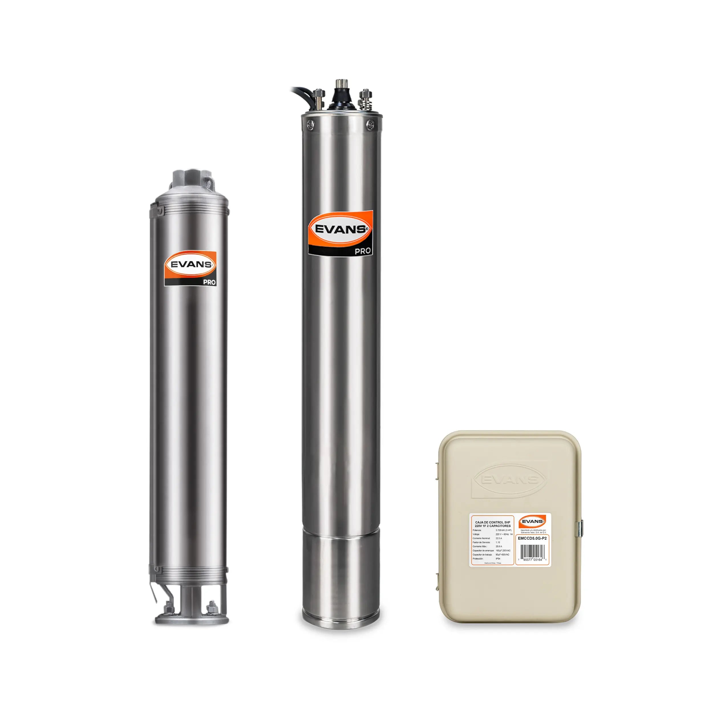 Equipo de riego sumergible 50GPM 5 HP 350 LPM 220 V monofásico Marca EVANS. Modelo: K-SS450ME500G3