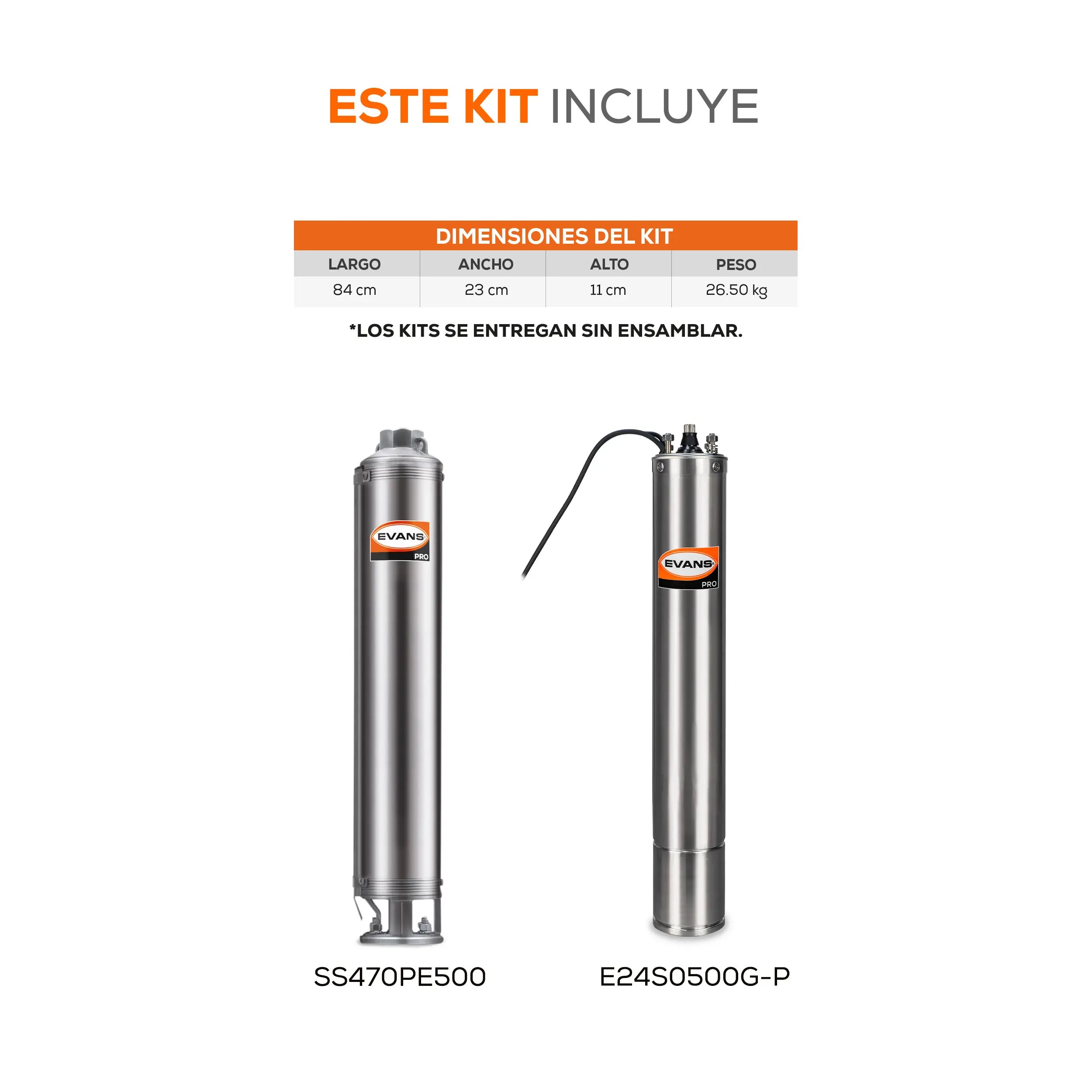 Equipo de riego sumergible 70GPM 5 HP 550 LPM 220 V trifásico Marca EVANS. Modelo: K-SS470ME0500G