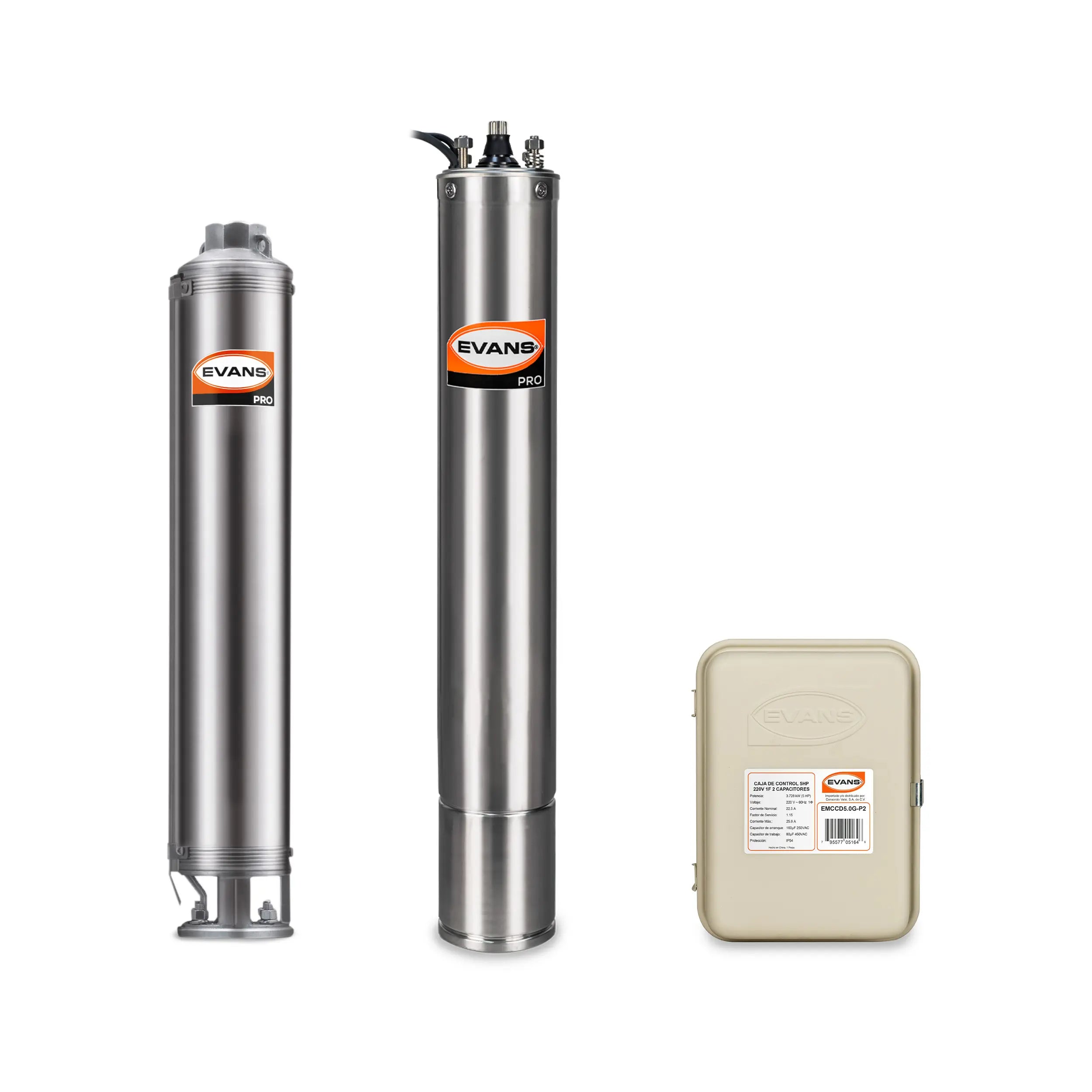 Equipo de riego sumergible 70GPM 5 HP 550 LPM 220 V monofásico Marca EVANS. Modelo: K-SS470ME500G3
