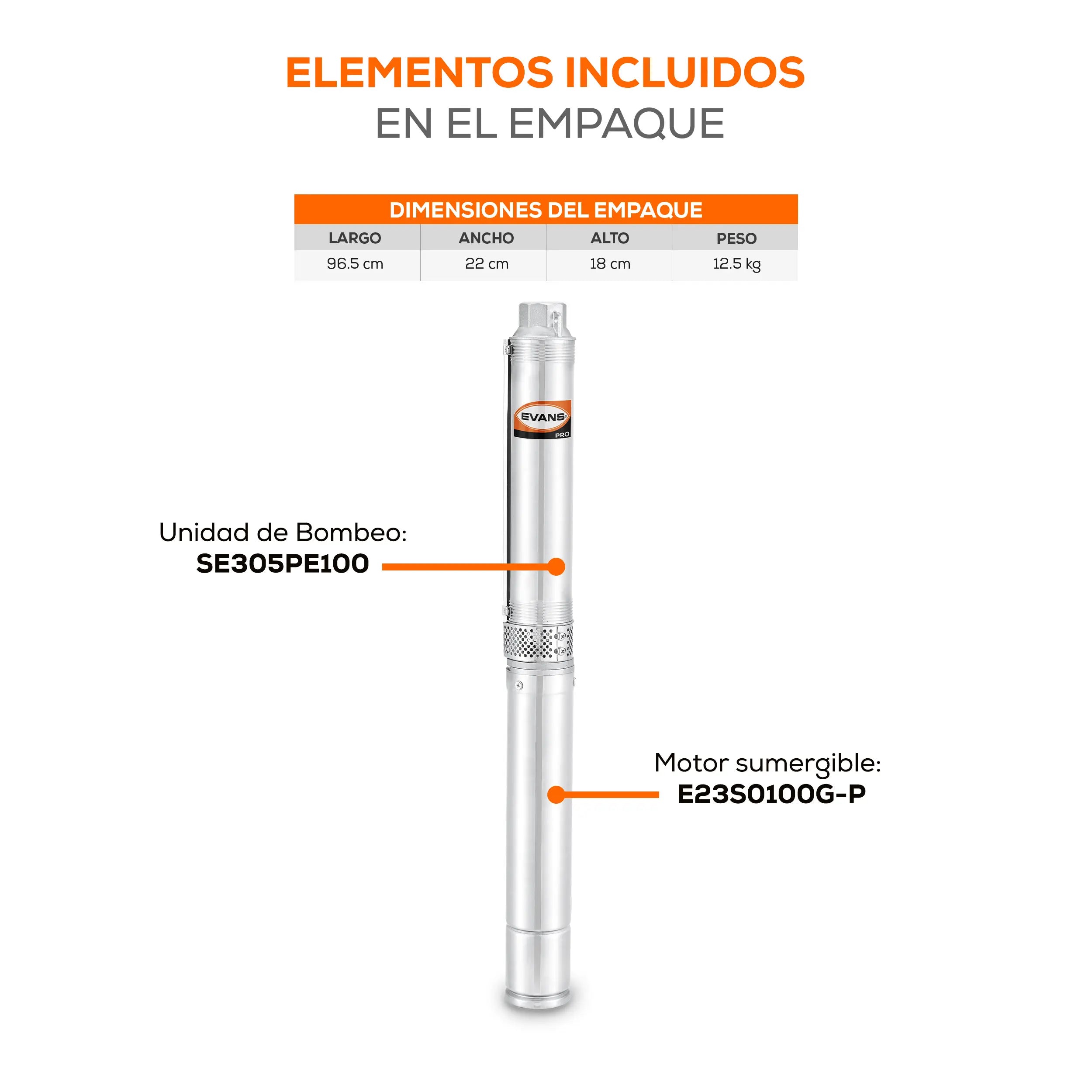 Equipo de riego 3" 5GPM 1HP 38 LPM 220 V trifásico Marca EVANS. Modelo: SD305ME0100G