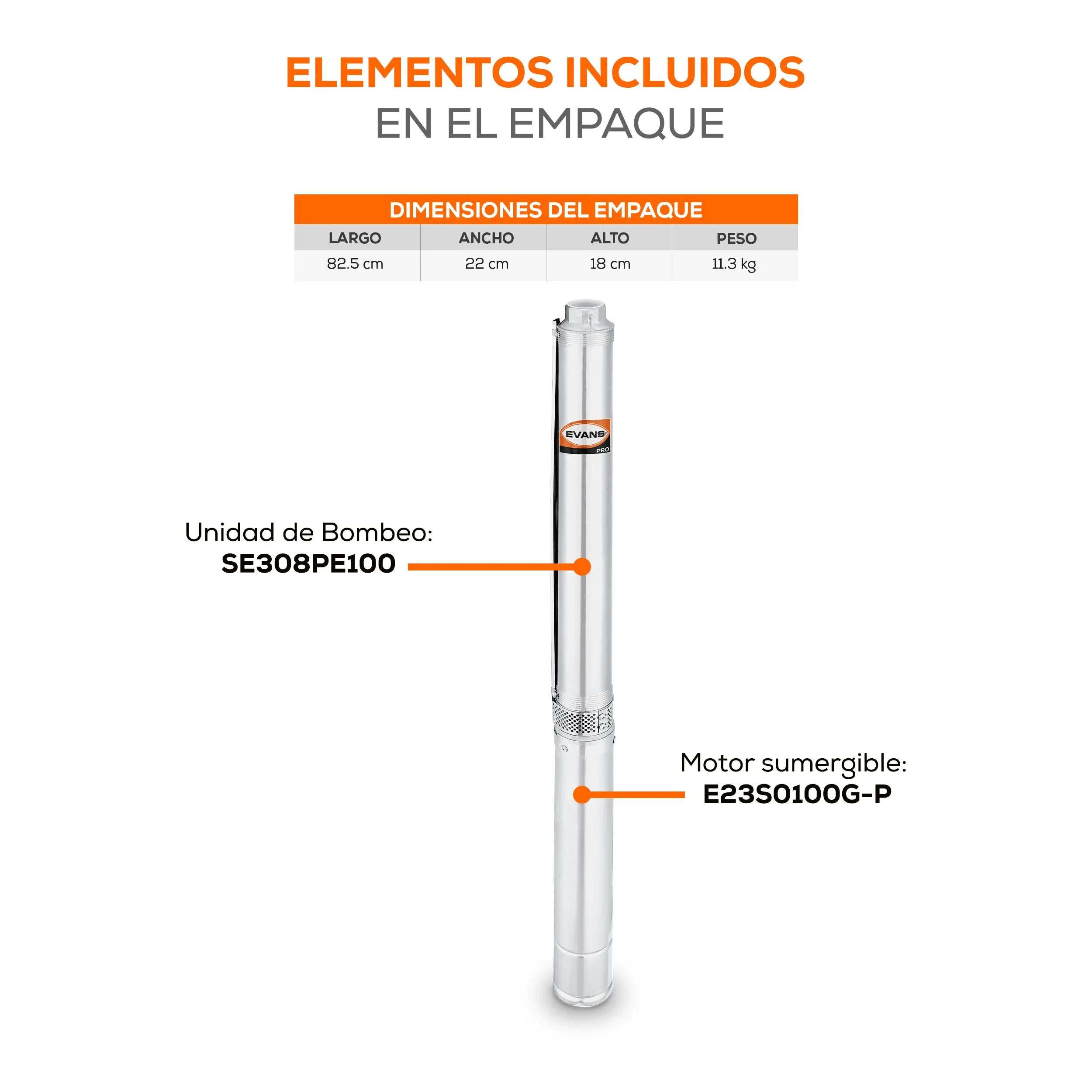 Equipo de riego 3" 8GPM 1HP 66 LPM 220 V trifásico Marca EVANS. Modelo: SD308ME0100G