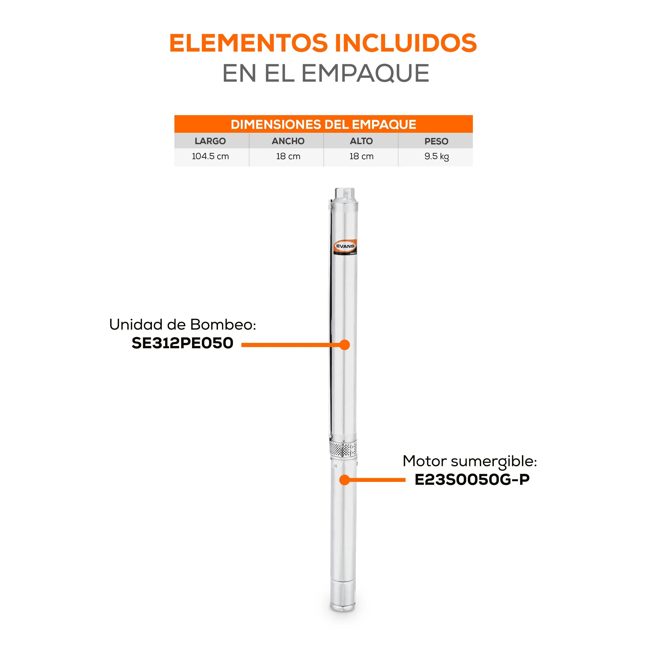 Equipo de riego 3" 12GPM 1/2HP 93 LPM 220 V trifásico Marca EVANS. Modelo: SD312ME0050G