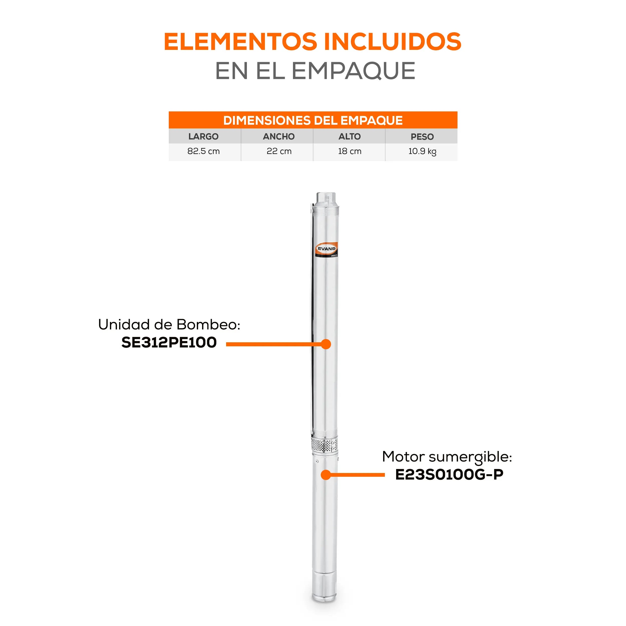 Equipo de riego 3" 12GPM 1HP 93 LPM 220 V trifásico Marca EVANS. Modelo: SD312ME0100G