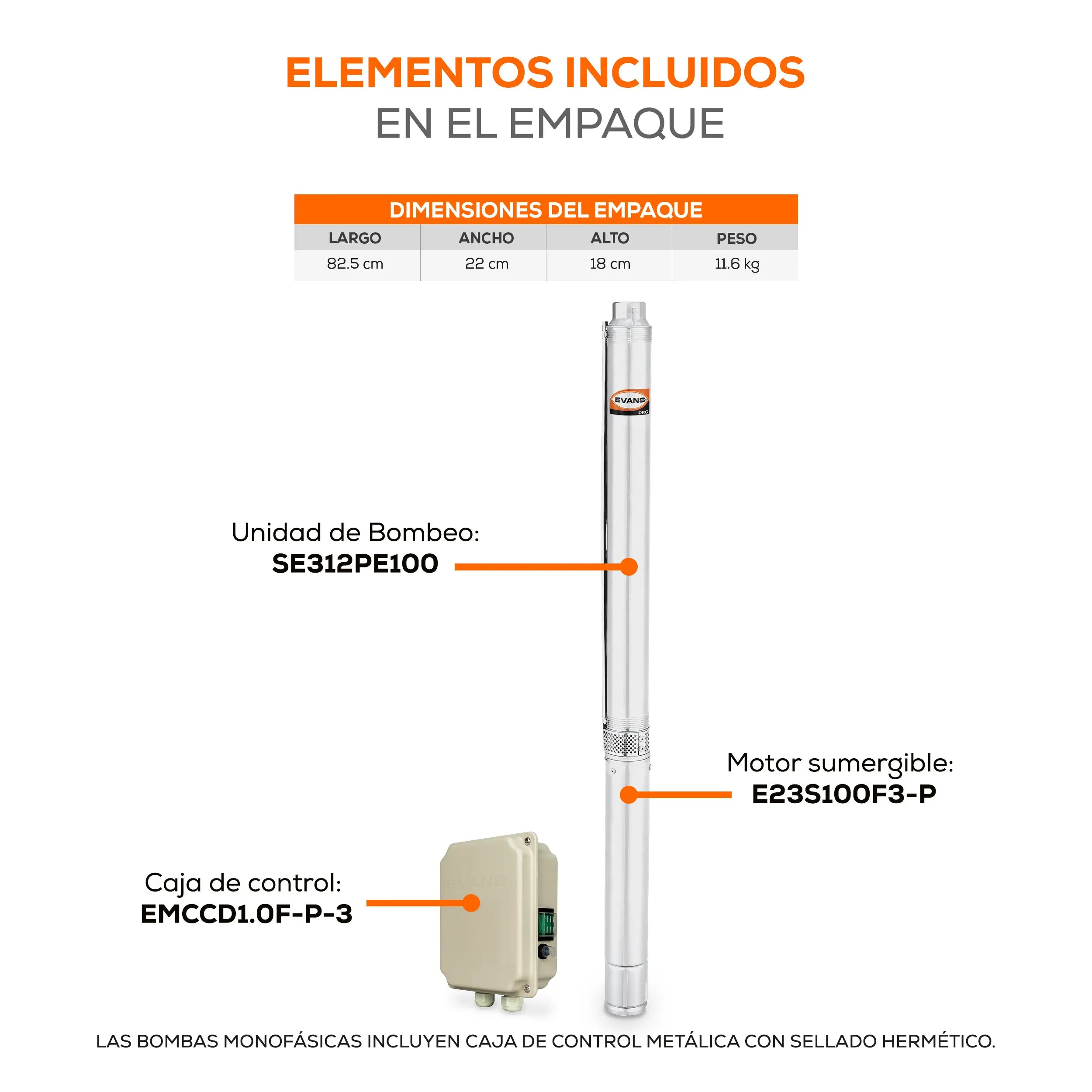 Equipo de riego 3" 12GPM 1HP 93 LPM 115 V monofásico Marca EVANS. Modelo: SD312ME100F3