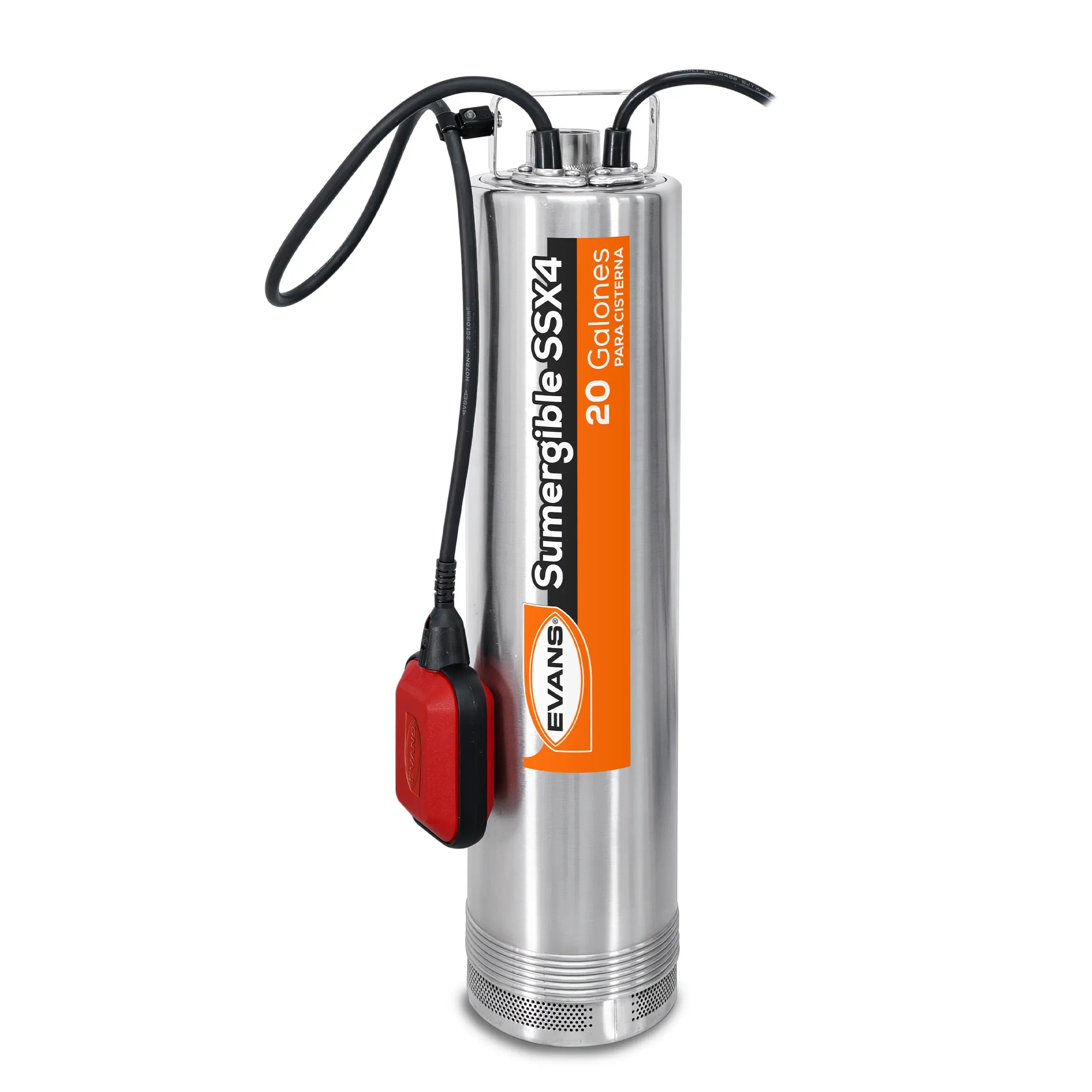 Bomba sumergible para cisterna 2 HP 220 V monofásico Marca EVANS. Modelo: SSX4ME200G2-FI