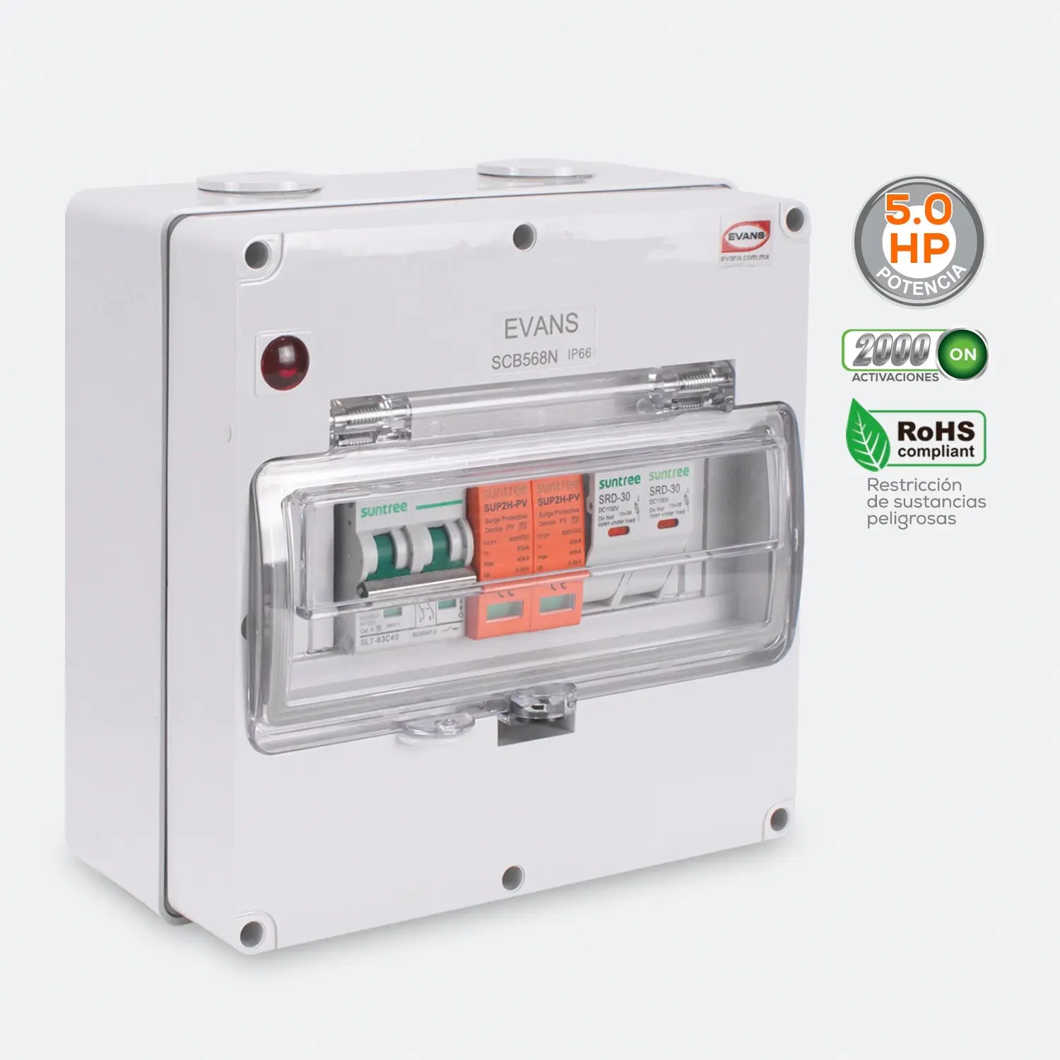 Caja de Protecciones Solar Mini Marca EVANS. Modelo: AB-CP-MINI