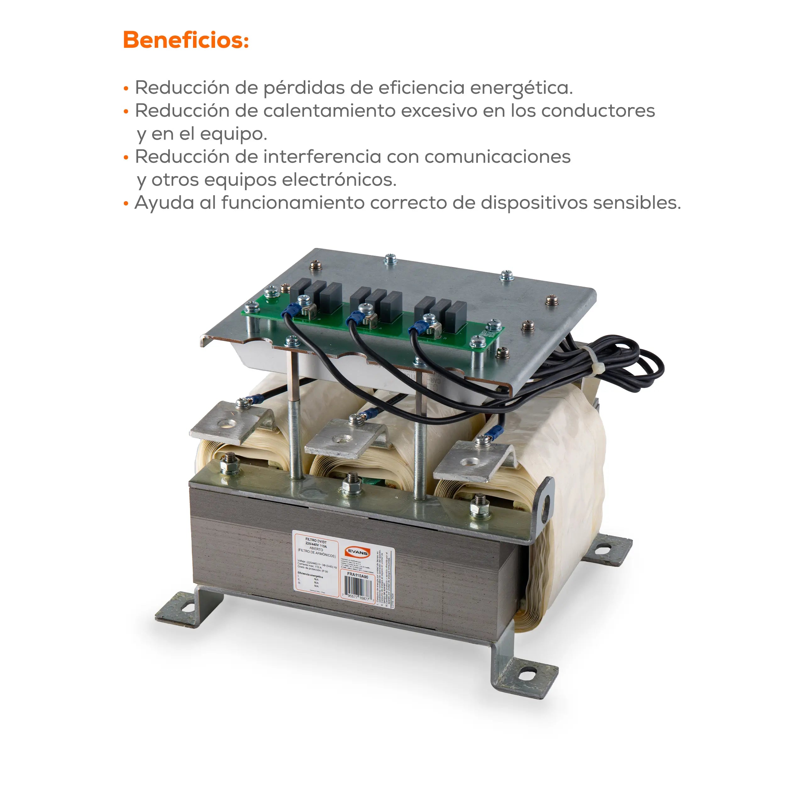 Filtro reductor armonicos 110 A Marca EVANS. Modelo: FRA110A00