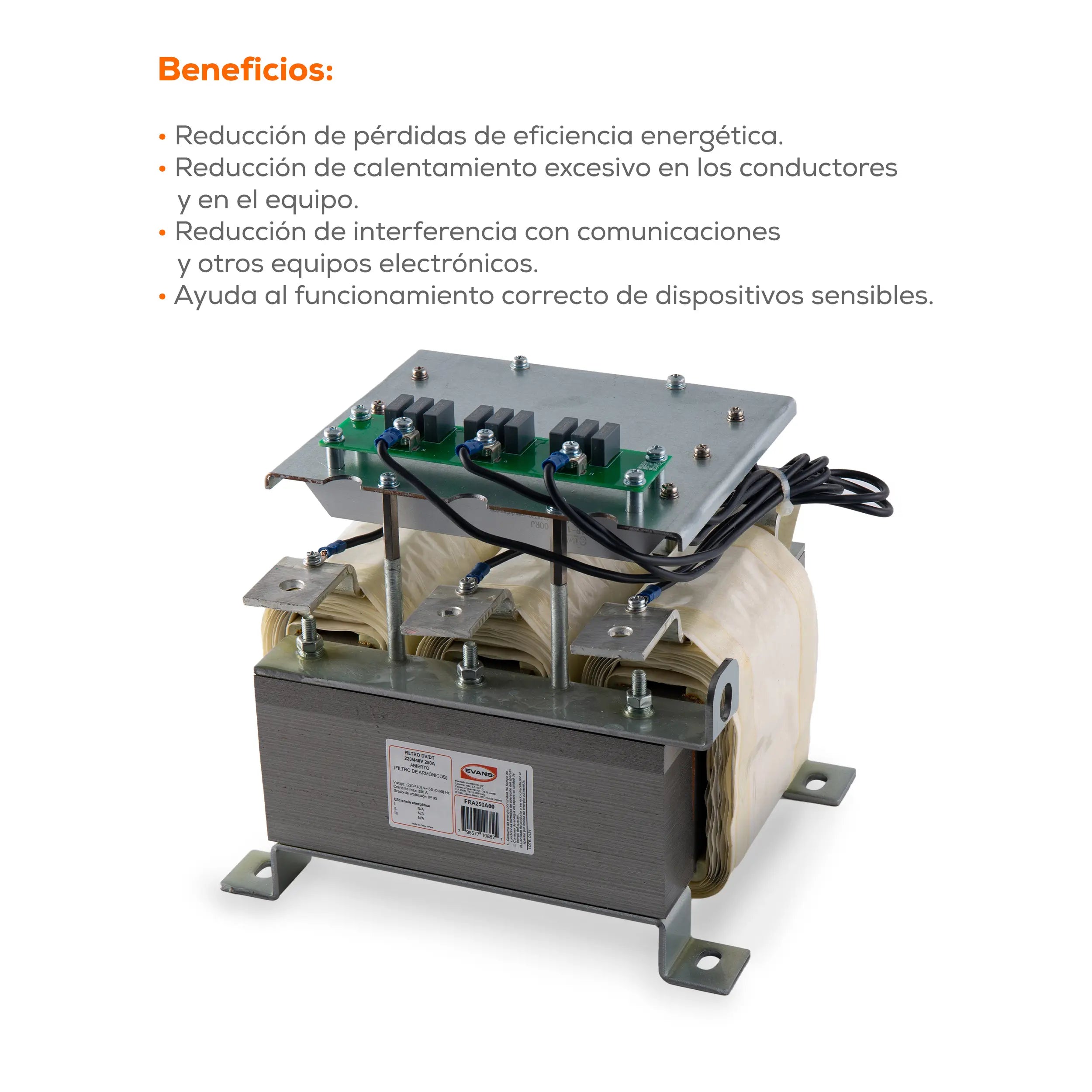 Filtro reductor armonicos 250A Marca EVANS. Modelo: FRA250A00