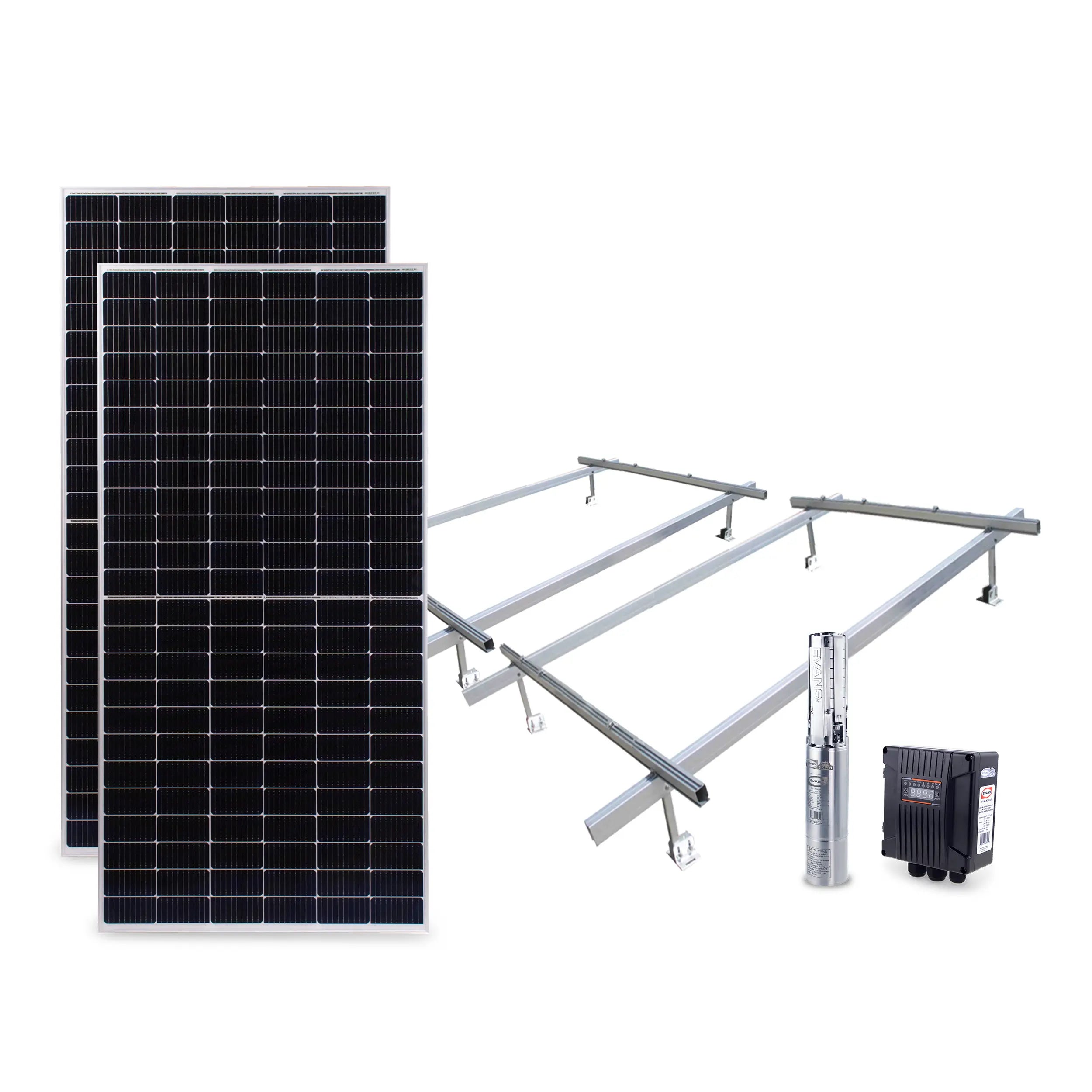KIT SOLAR 1/2 HP 50L Panel 500W 40/96 V Marca EVANS. Modelo: KIT-SOLAR050