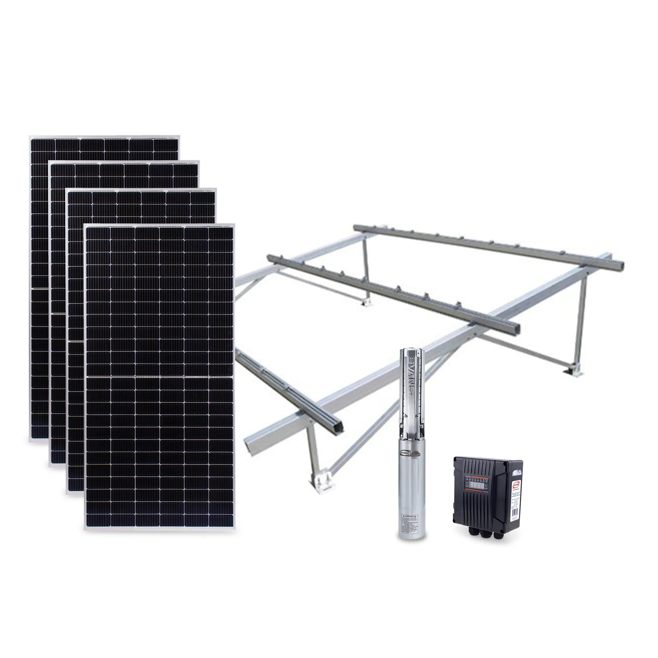 KIT SOLAR 1.0 HP 55L Panel 375W 1 HP 80/180 V Marca EVANS. Modelo: KIT-SOLAR-1