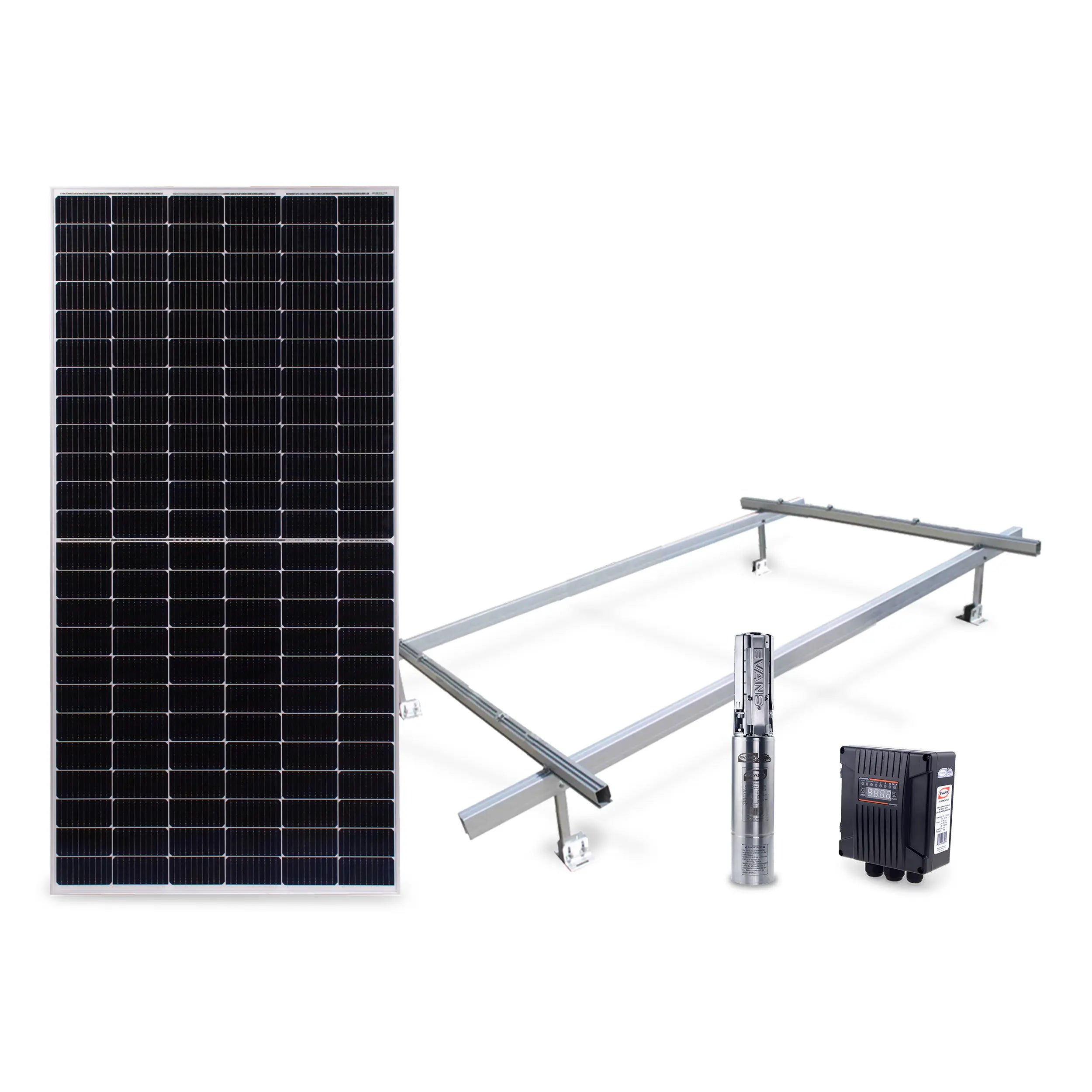 KIT SOLAR 1/4 HP 35L Panel 375W 20/48 V Marca EVANS. Modelo: KIT-SOLAR-1/4
