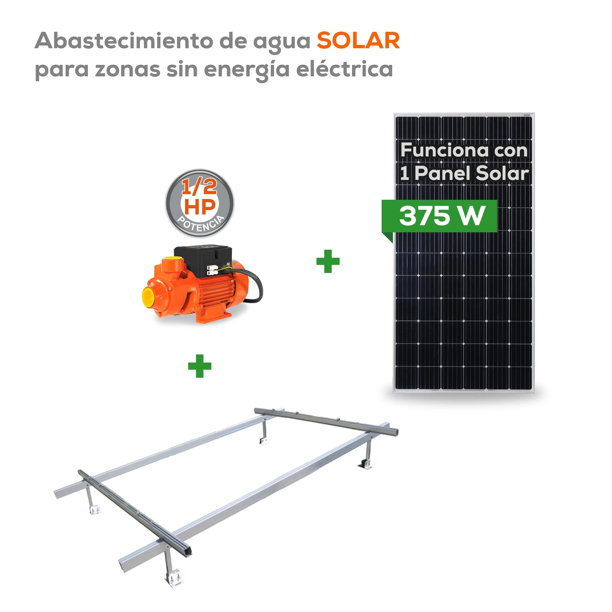 KIT SOLAR 1/4 HP BP1 Panel 375W 20/48 V Marca EVANS. Modelo: KIT-SOLAR-BP1