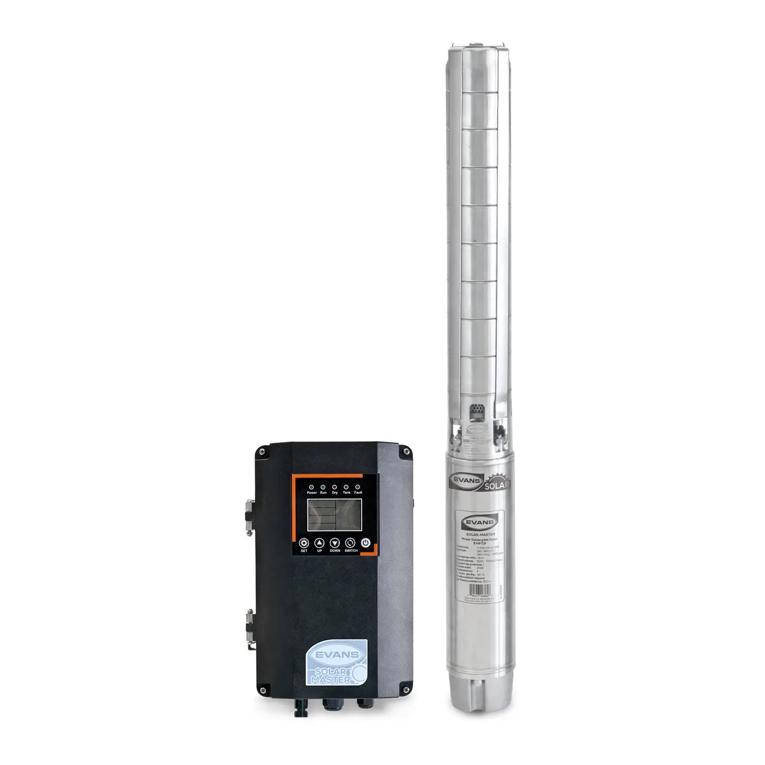 Bomba Solar 5 Hp 250 lpm 90/360 V Marca EVANS. Modelo: SOLAR-MASTER250