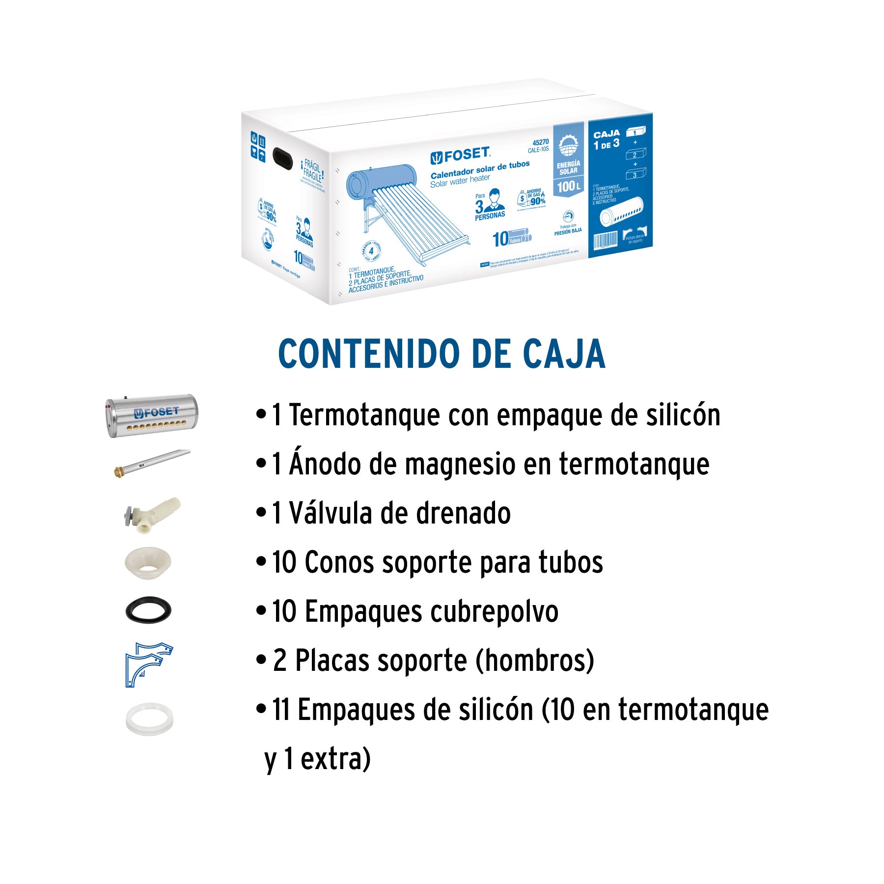 Termotanque p/calentador solar CALE-10S, FOSET. Modelo: CALE-10S-1