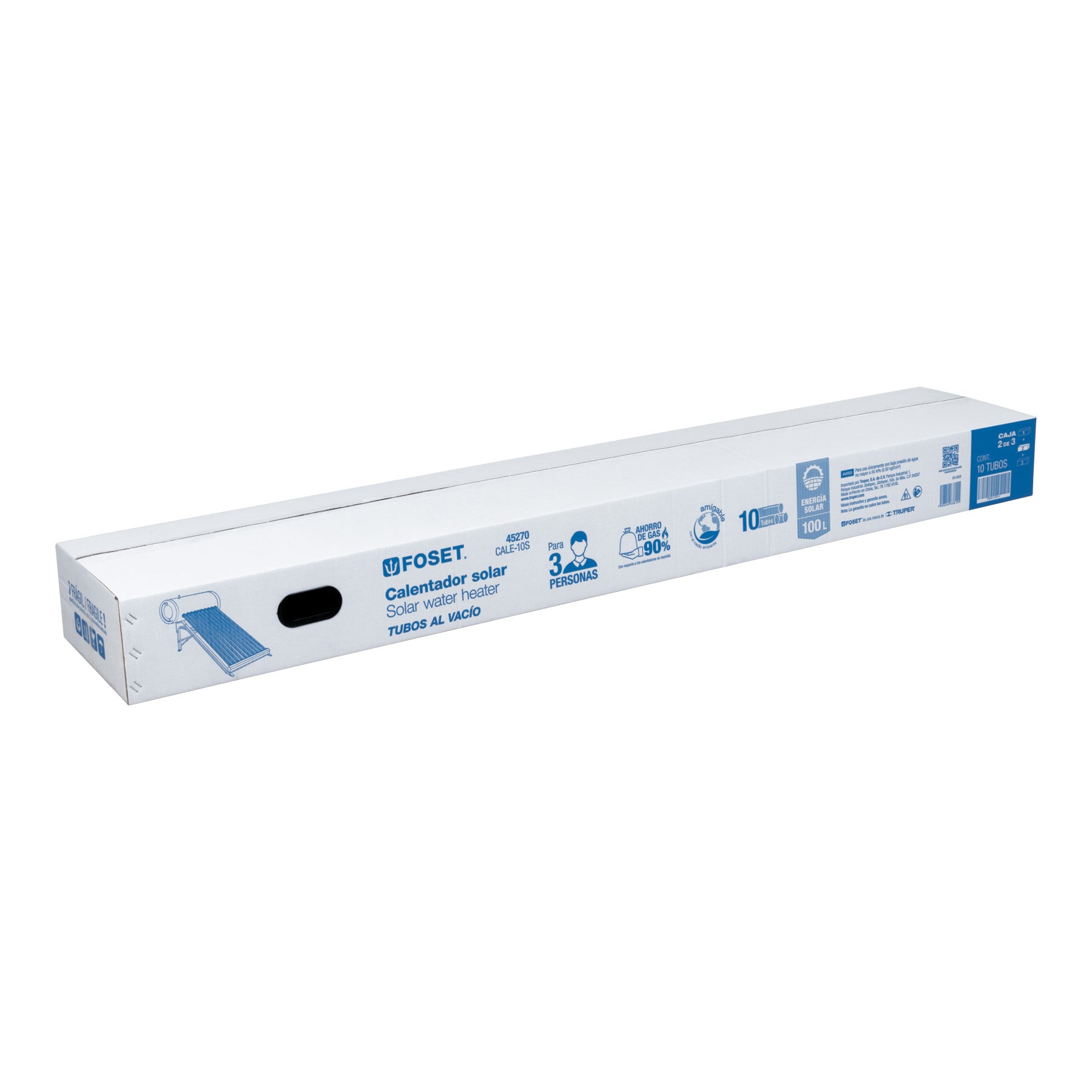 Caja c/10 tubos p/calentador solar CALE-10S, FOSET. Modelo: CALE-10S-2