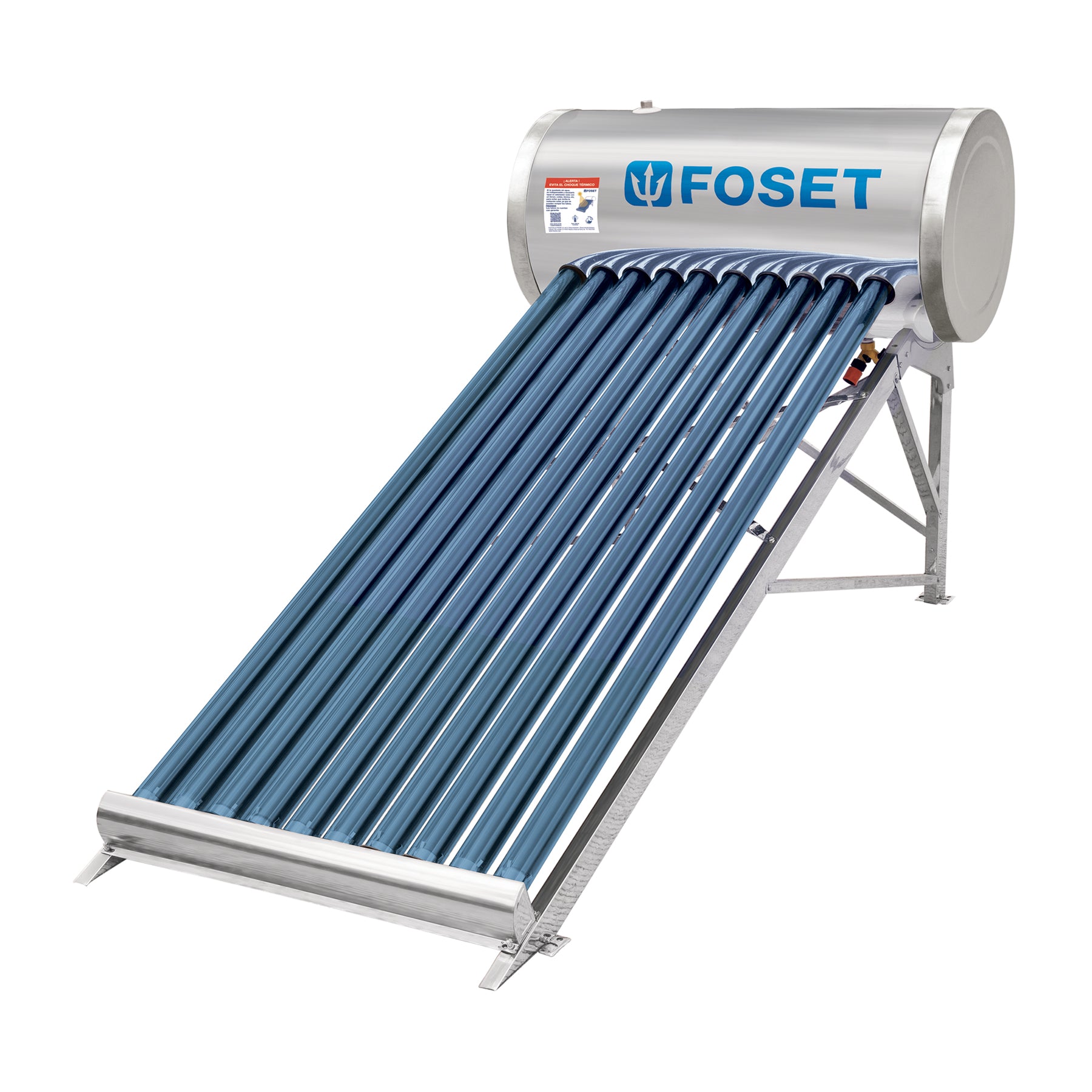 Calentador solar de agua 10 tubos, 120L, 3 personas, FOSET. Modelo: CALE-10S