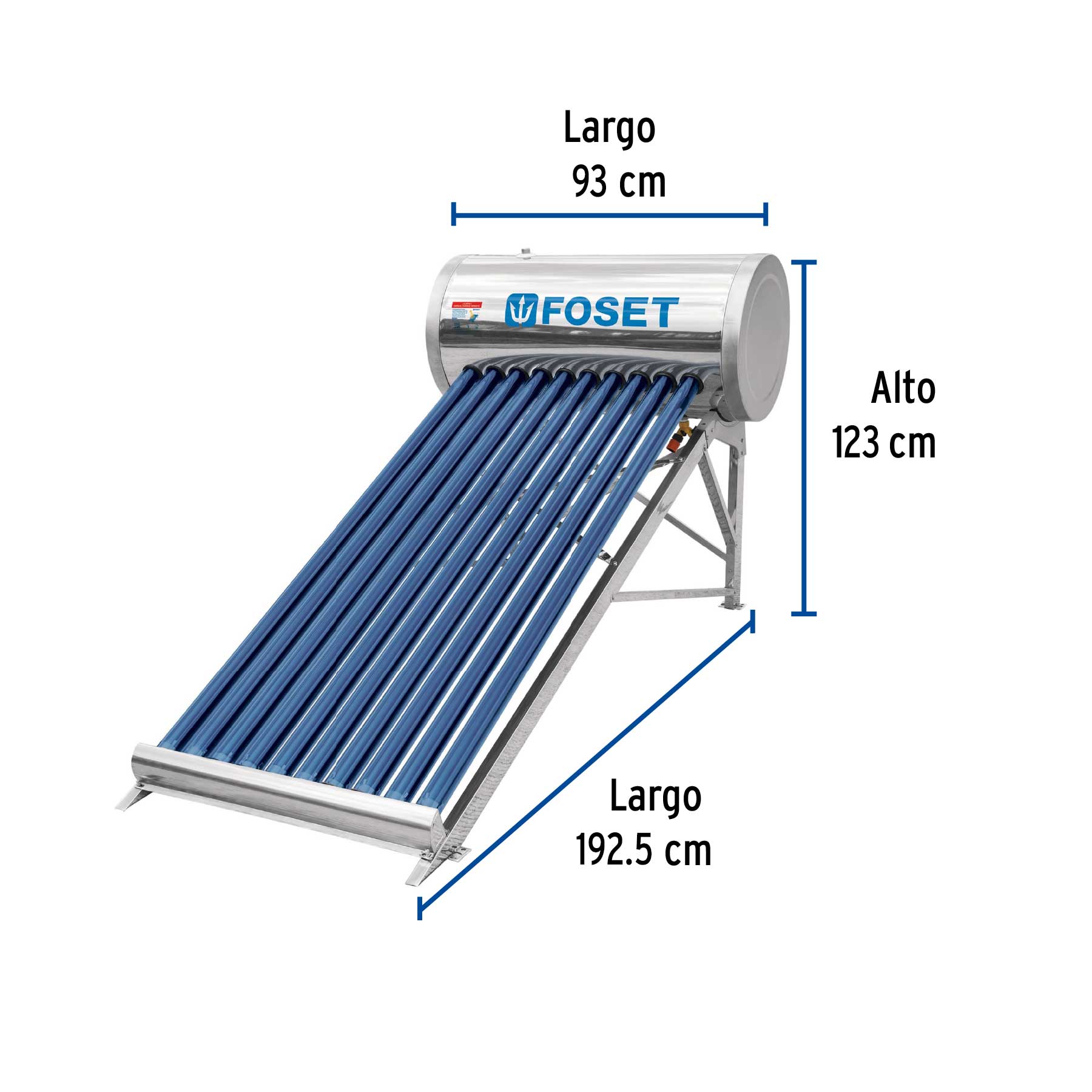 Calentador solar de agua 10 tubos, 120L, 3 personas, FOSET. Modelo: CALE-10S
