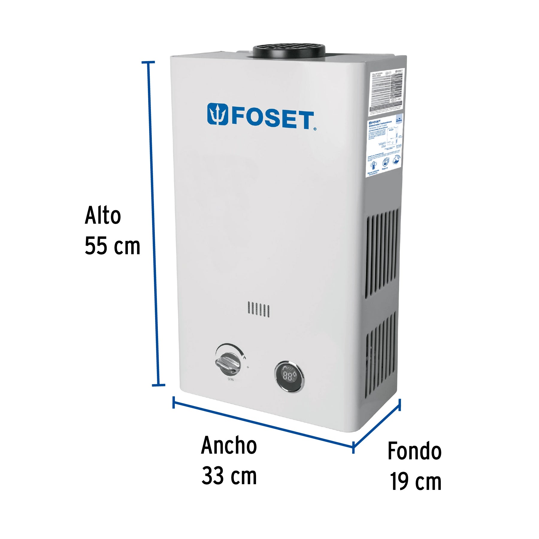 Calentador instantáneo, 11L, 2 servicios, gas natural, FOSET. Modelo: CALE-11I-N