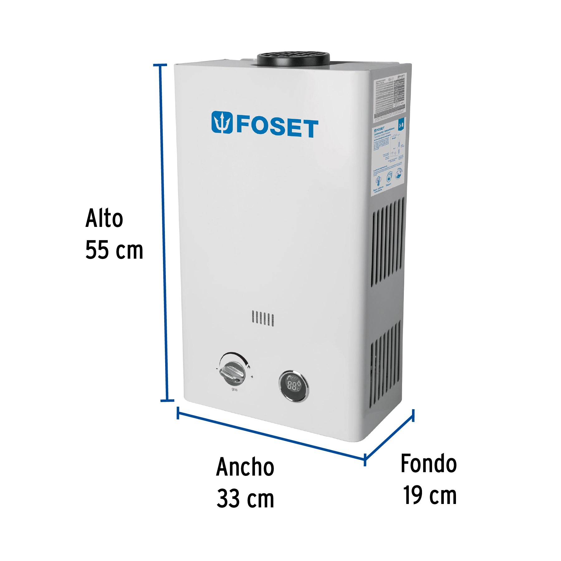 Calentador instantáneo, 11L, 2 servicios, gas LP, FOSET. Modelo: CALE-11I