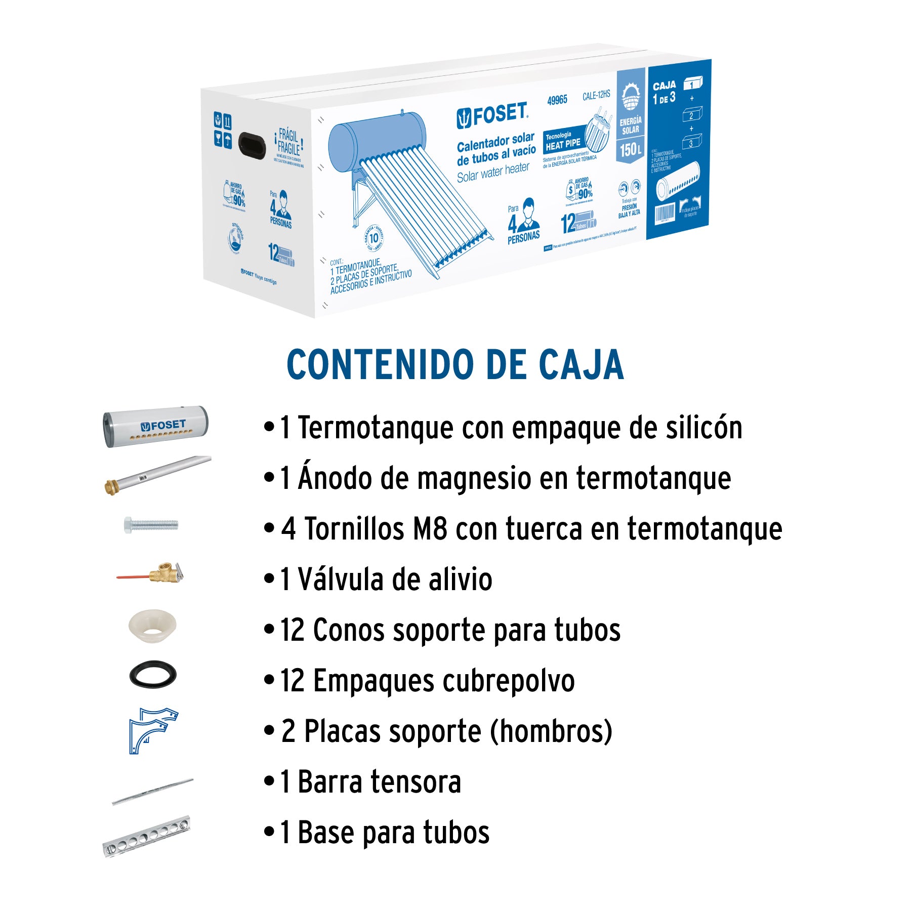 Termotanque p/calentador solar CALE-12HS, FOSET. Modelo: CALE-12HS-1