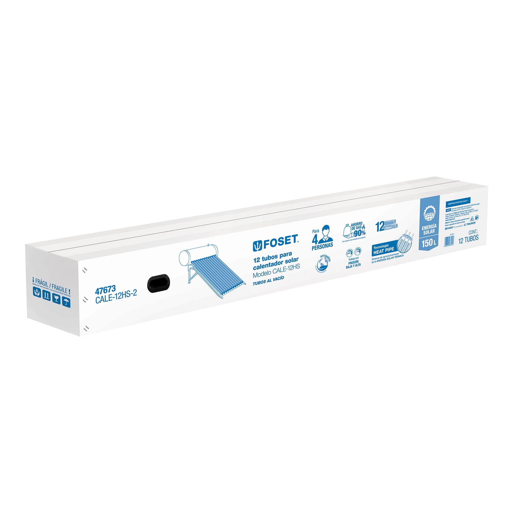 Caja c/12 tubos HeatPipe p/calentador solar CALE-12HS, FOSET. Modelo: CALE-12HS-2