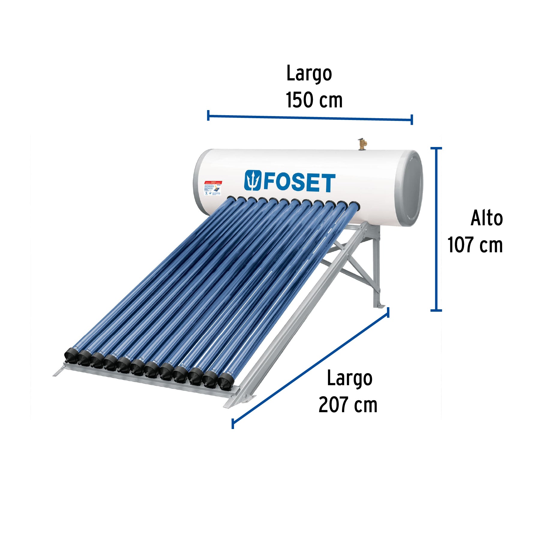 Calentador solar HeatPipe, 12 tubos, 150L, 4 personas, FOSET. Modelo: CALE-12HS