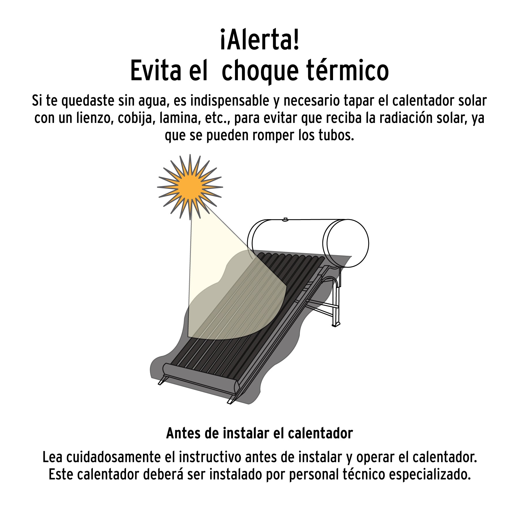 Calentador solar de agua, 12 tubos, 150L, 4 personas, FOSET. Modelo: CALE-12S
