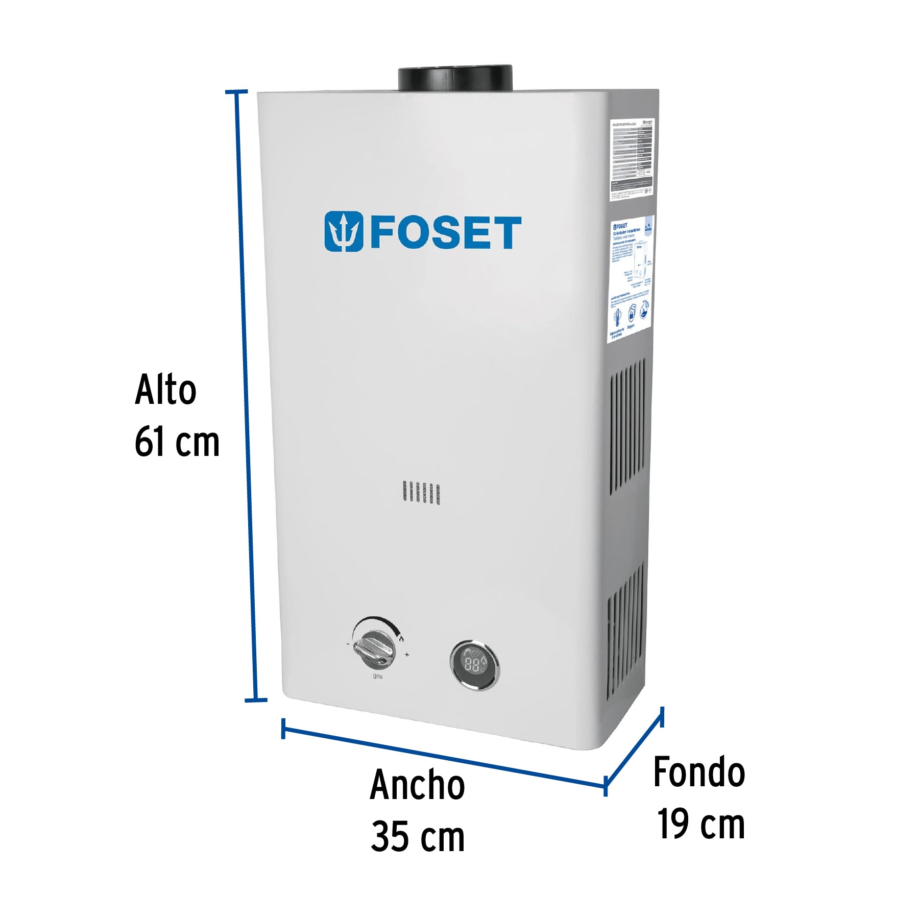 Calentador instantáneo, 13L, 3 servicios, gas natural, FOSET. Modelo: CALE-13I-N