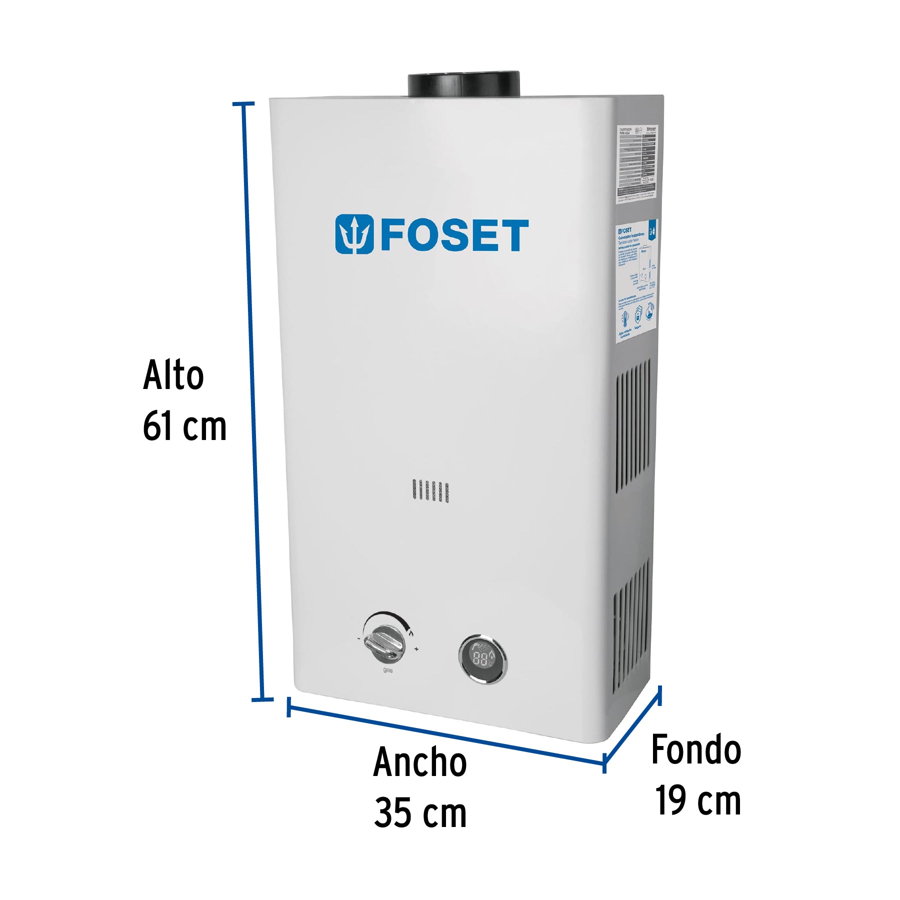 Calentador instantáneo, 13L, 3 servicios, gas LP, FOSET. Modelo: CALE-13I