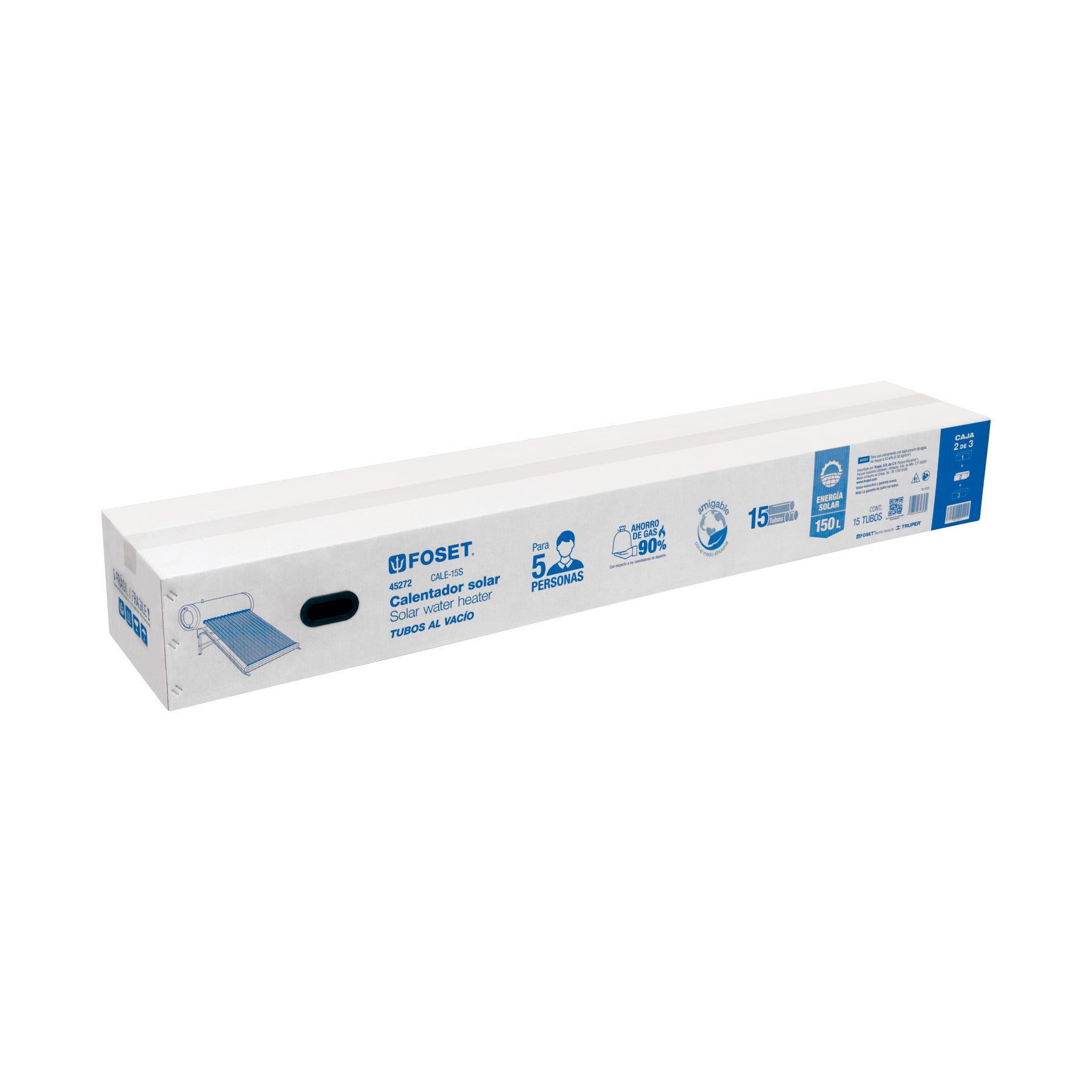 Caja c/15 tubos p/calentador solar CALE-15S, FOSET. Modelo: CALE-15S-2