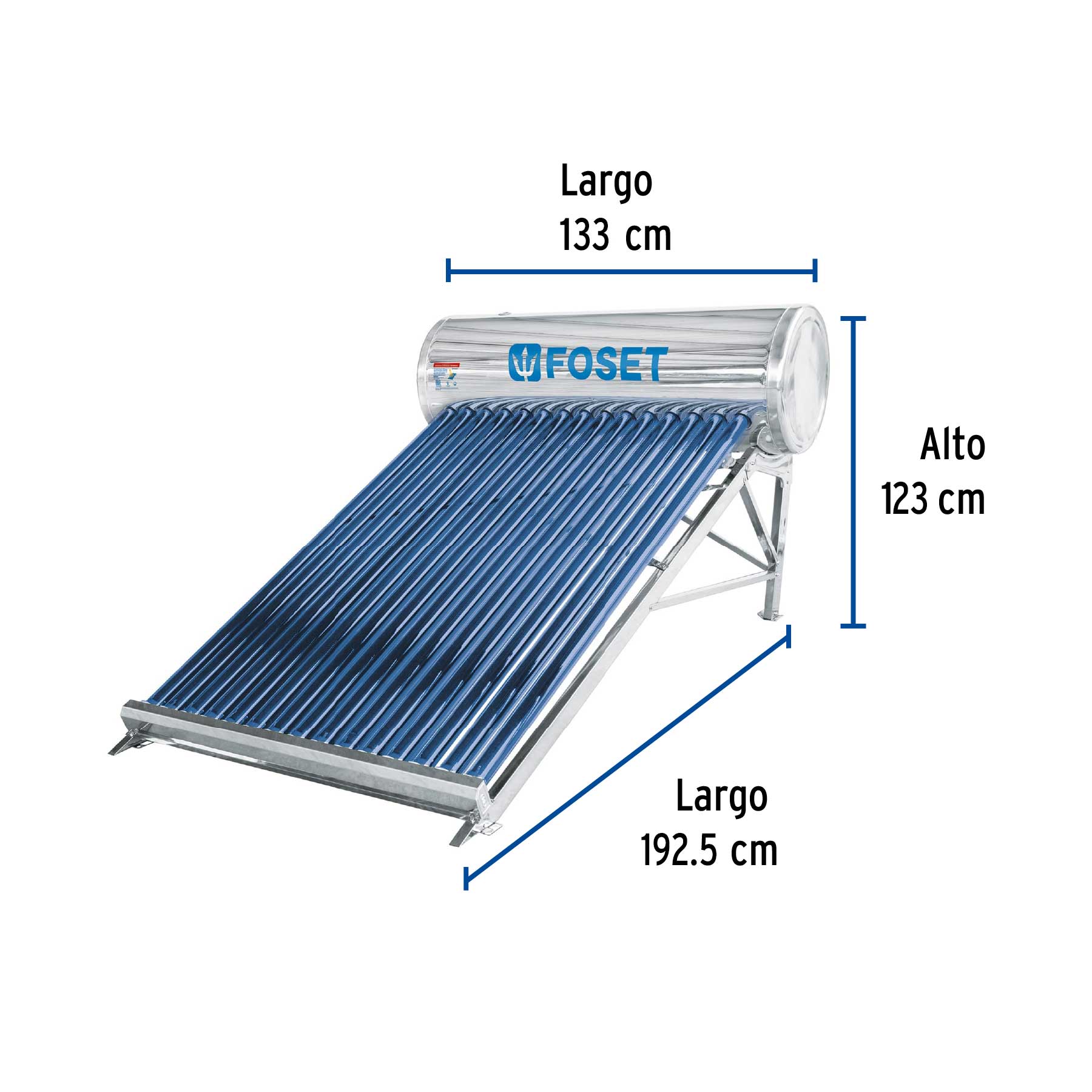 Calentador solar de agua, 15 tubos, 185 L, 5 personas, FOSET. Modelo: CALE-15S