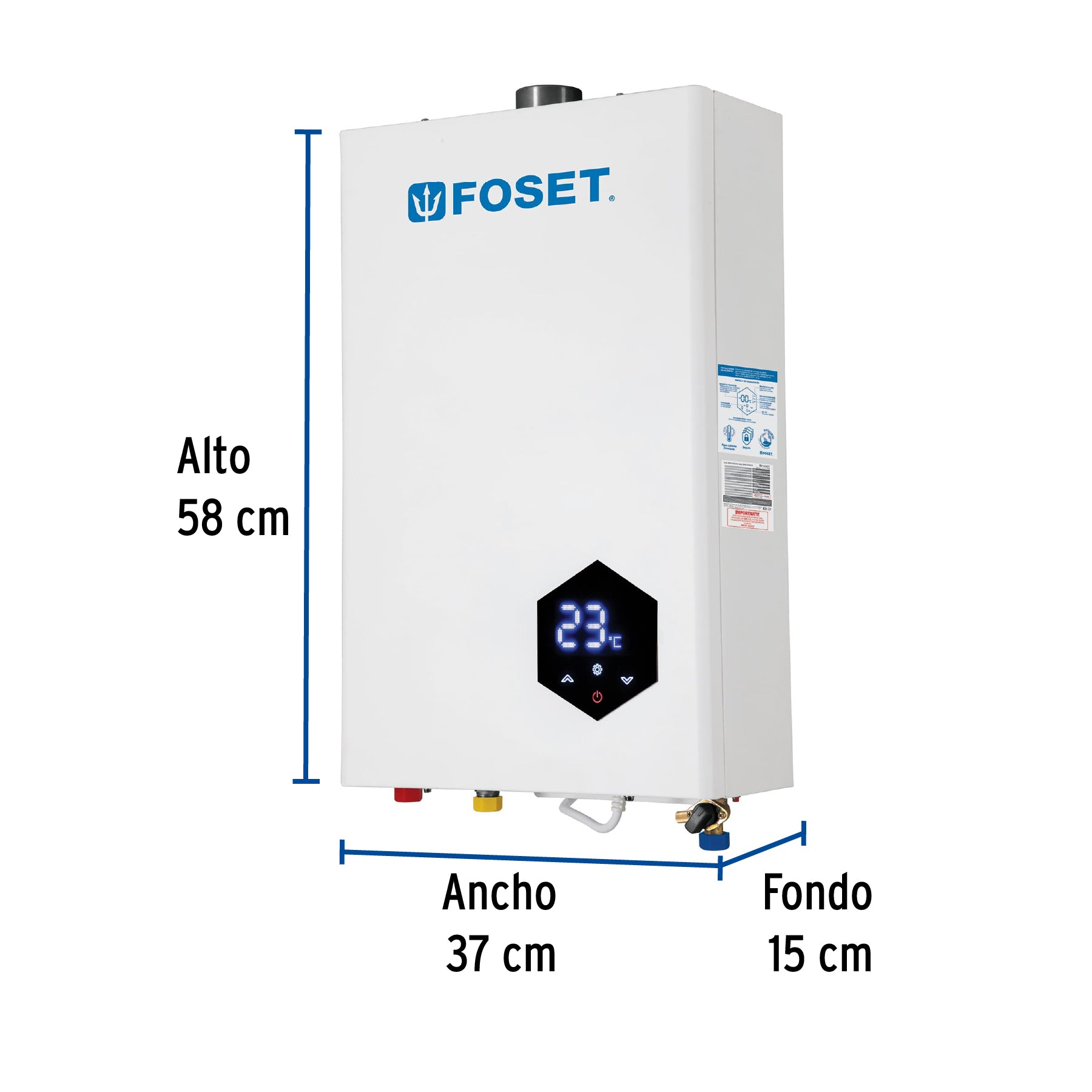 Calentador instantáneo modulante, 16L, 3 serv, gas LP, FOSET. Modelo: CALE-16IM