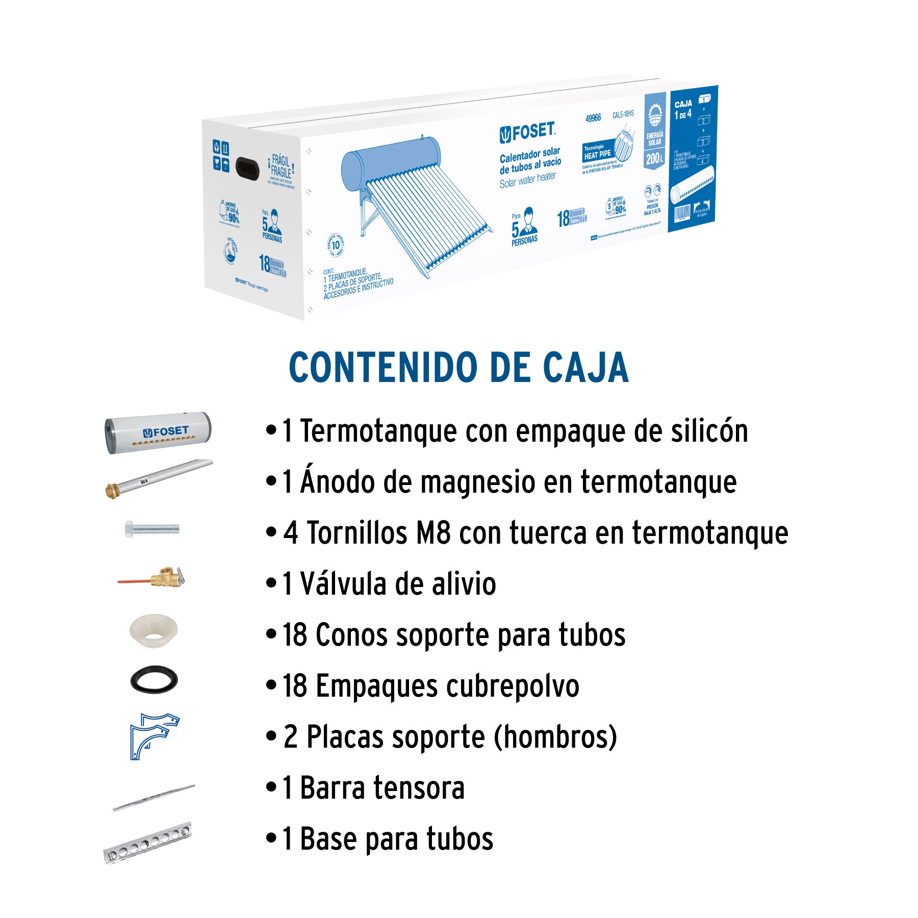 Termotanque p/calentador solar CALE-18HS, FOSET. Modelo: CALE-18HS-1