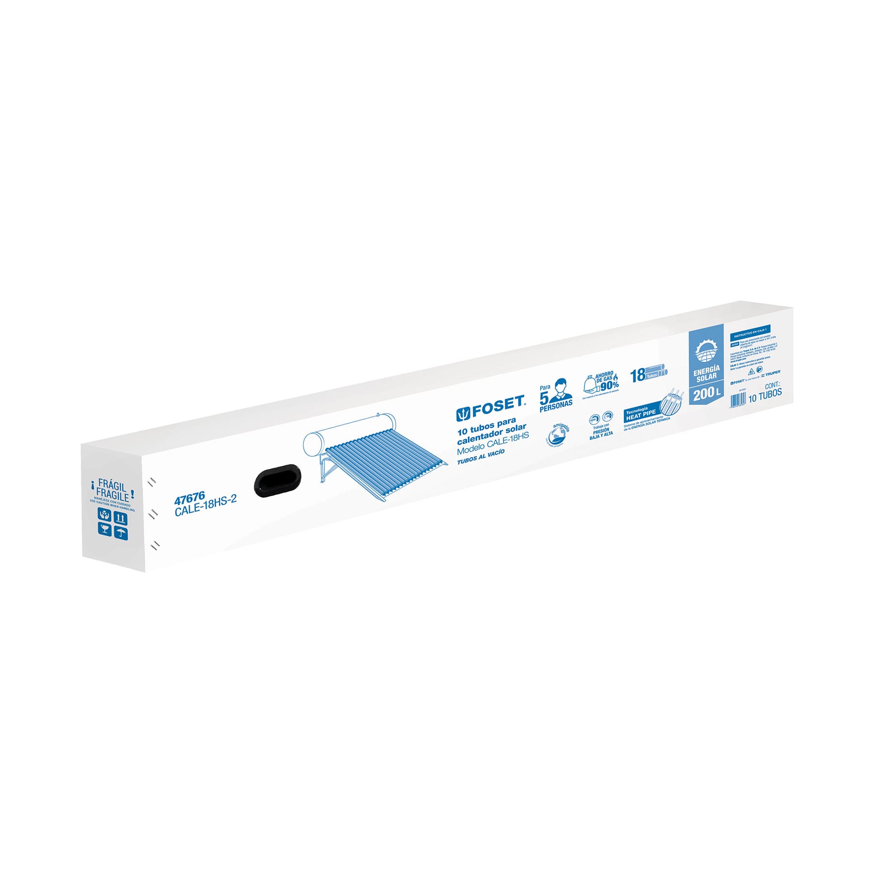 Caja c/10 tubos HeatPipe p/calentador solar CALE-18HS, FOSET. Modelo: CALE-18HS-2