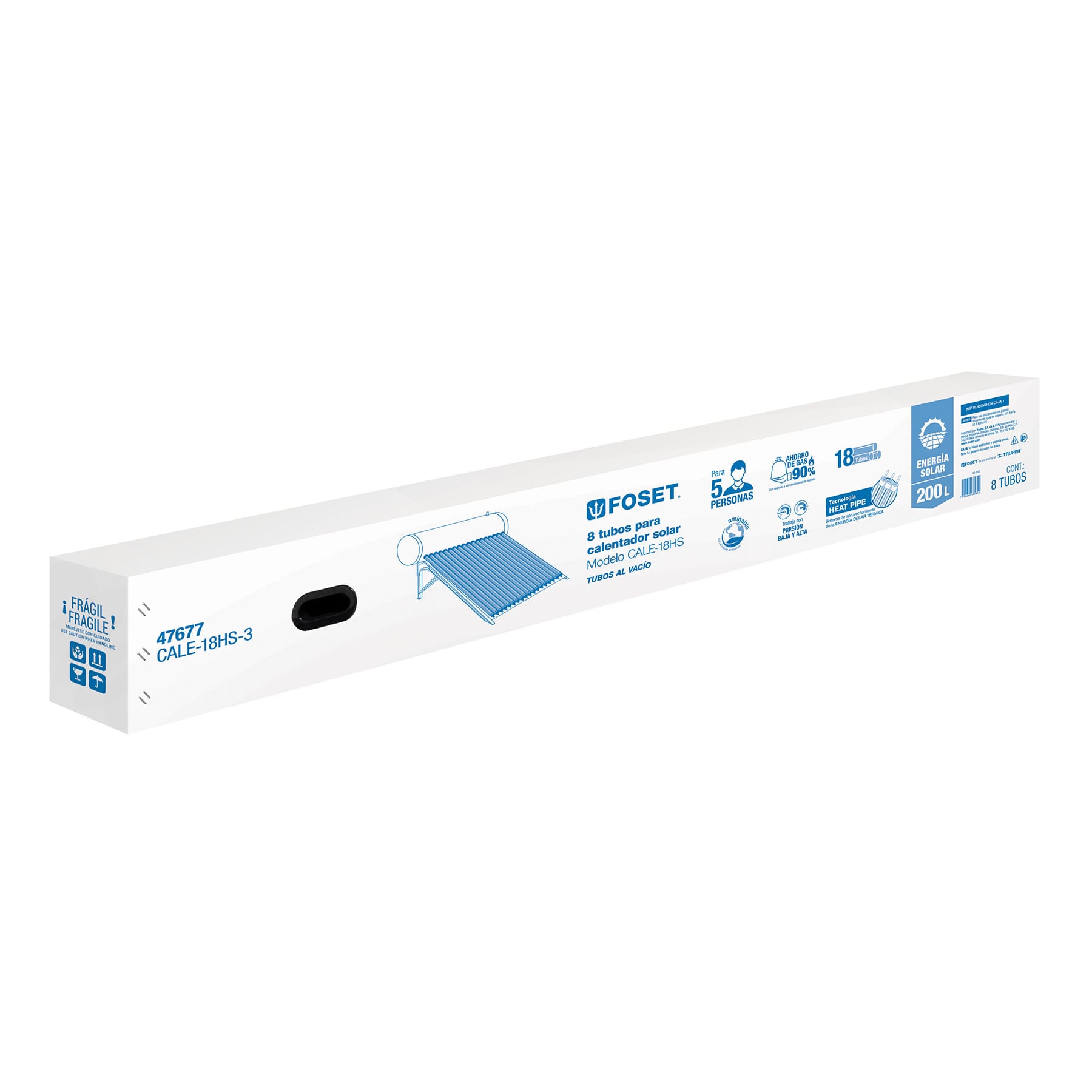 Caja c/8 tubos HeatPipe p/calentador solar CALE-18HS, FOSET. Modelo: CALE-18HS-3
