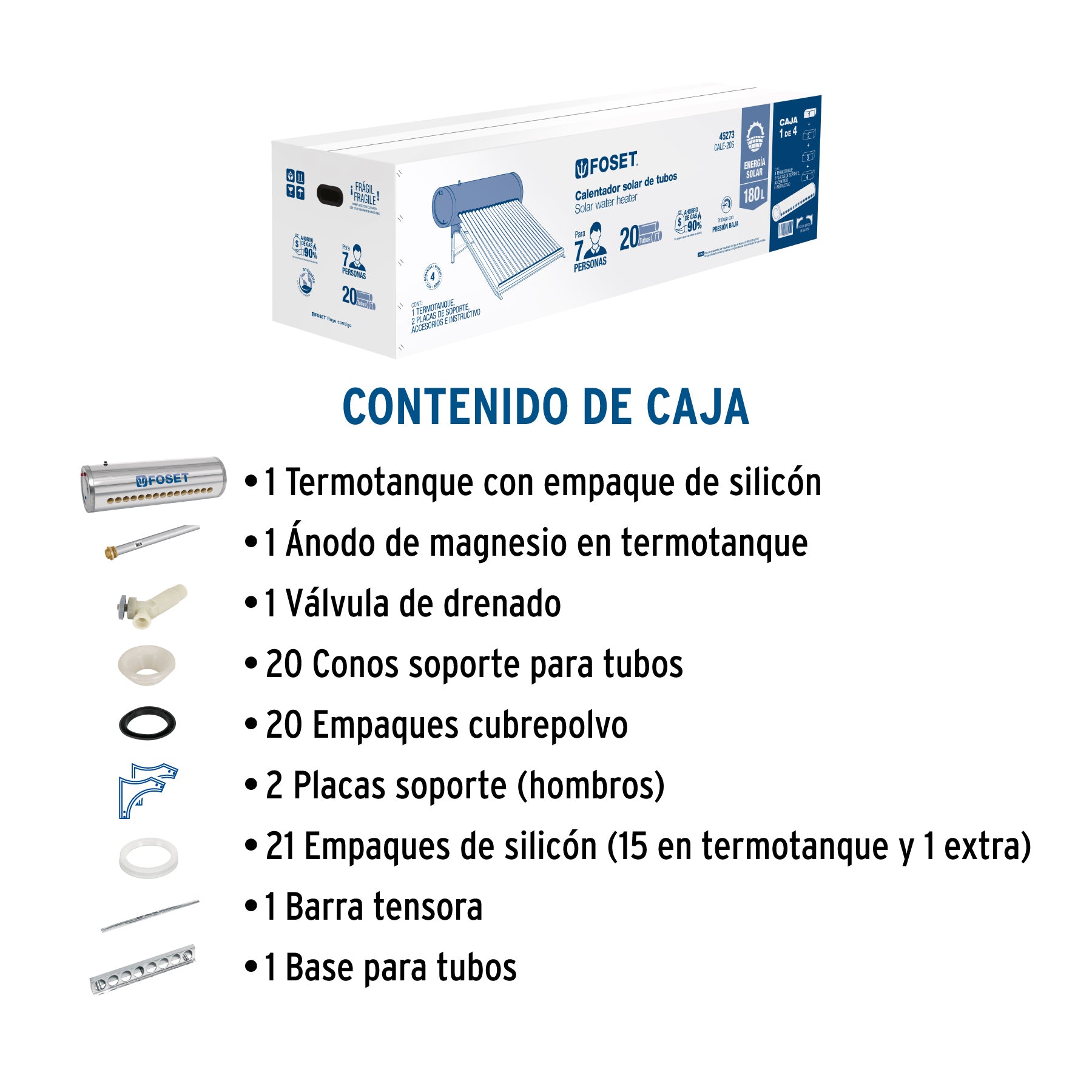 Termotanque p/calentador solar CALE-20S, FOSET. Modelo: CALE-20S-1