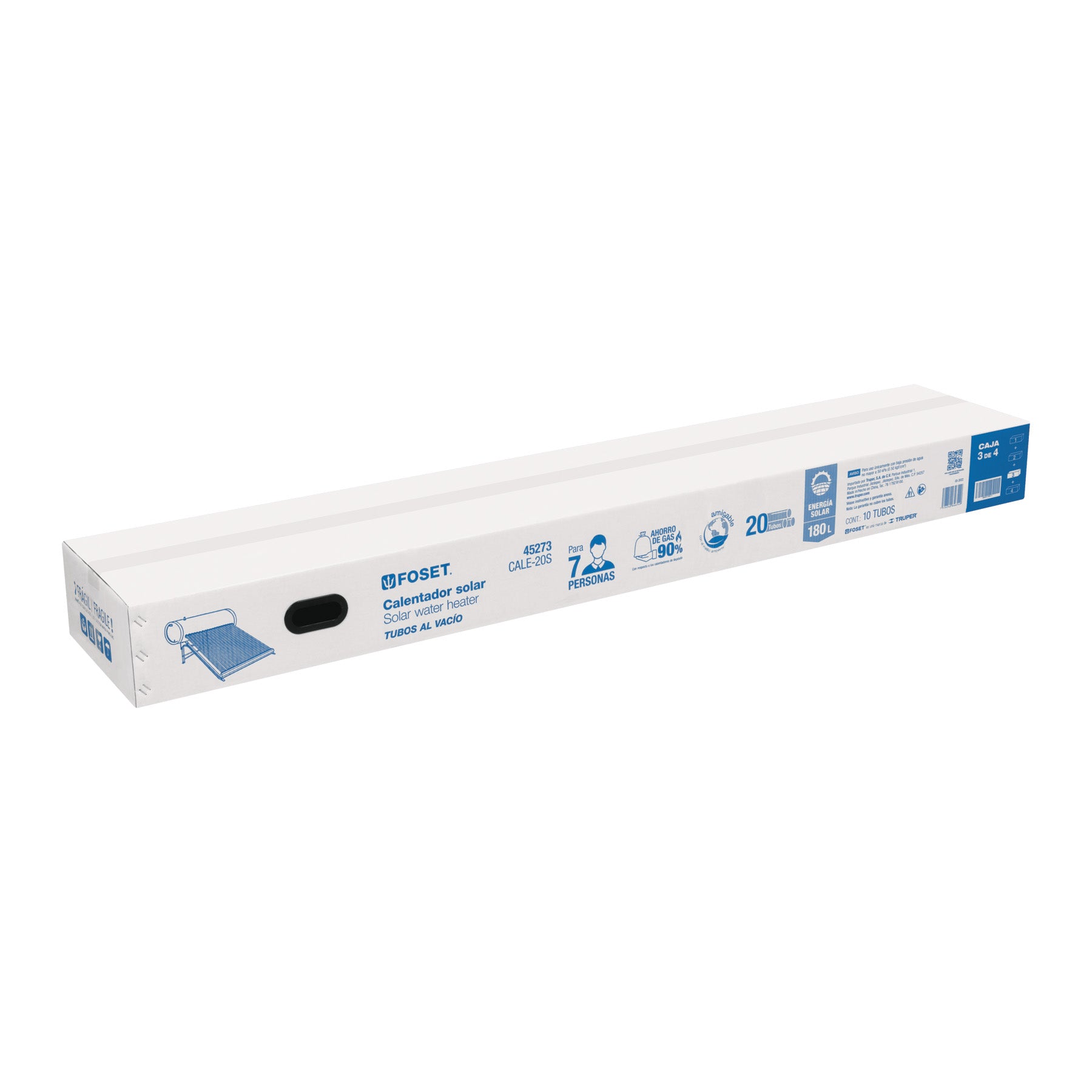 Caja c/10 tubos p/calentador solar CALE-20S, 1 de 2, FOSET. Modelo: CALE-20S-2