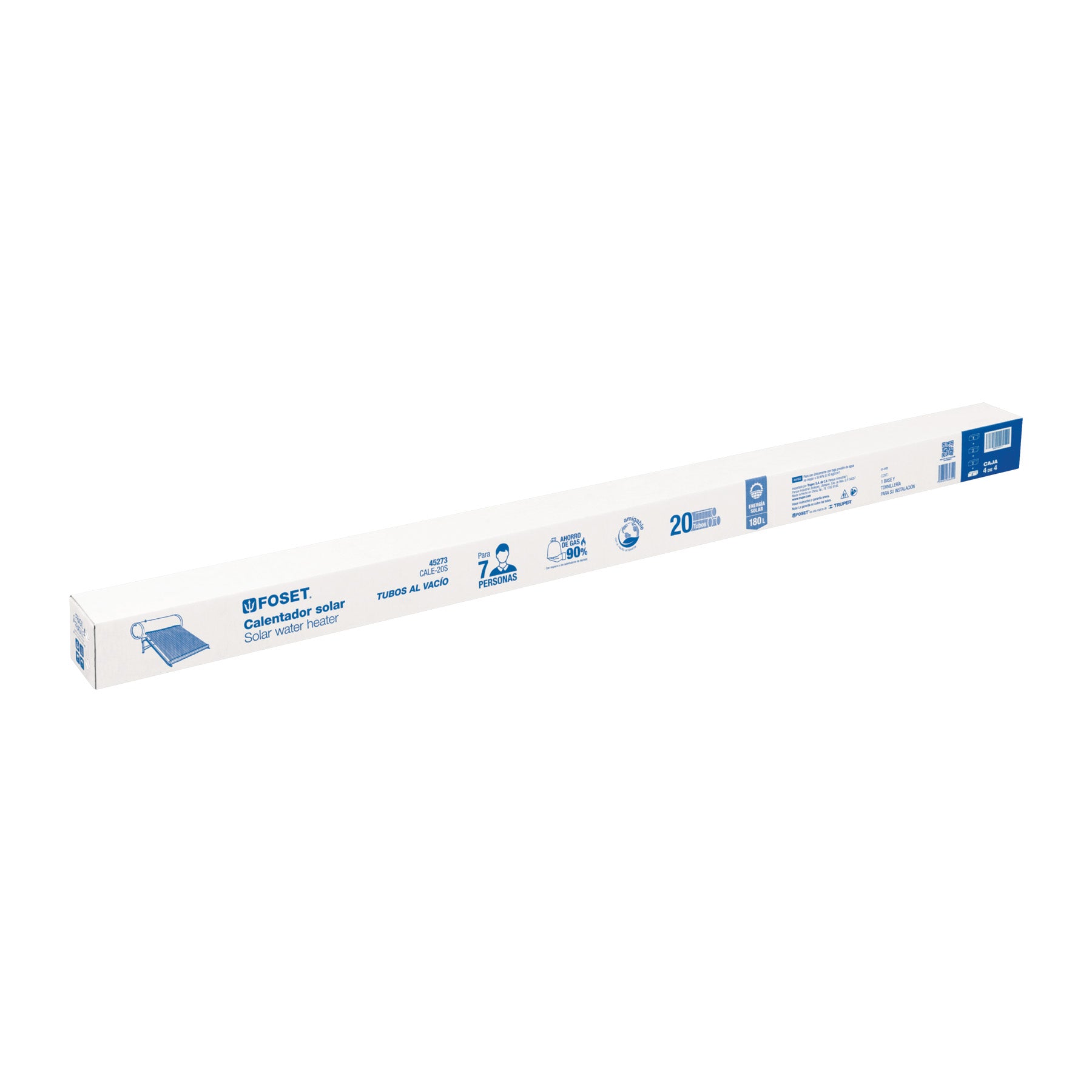 Caja c/10 tubos p/calentador solar CALE-20S, 2 de 2, FOSET. Modelo: CALE-20S-3