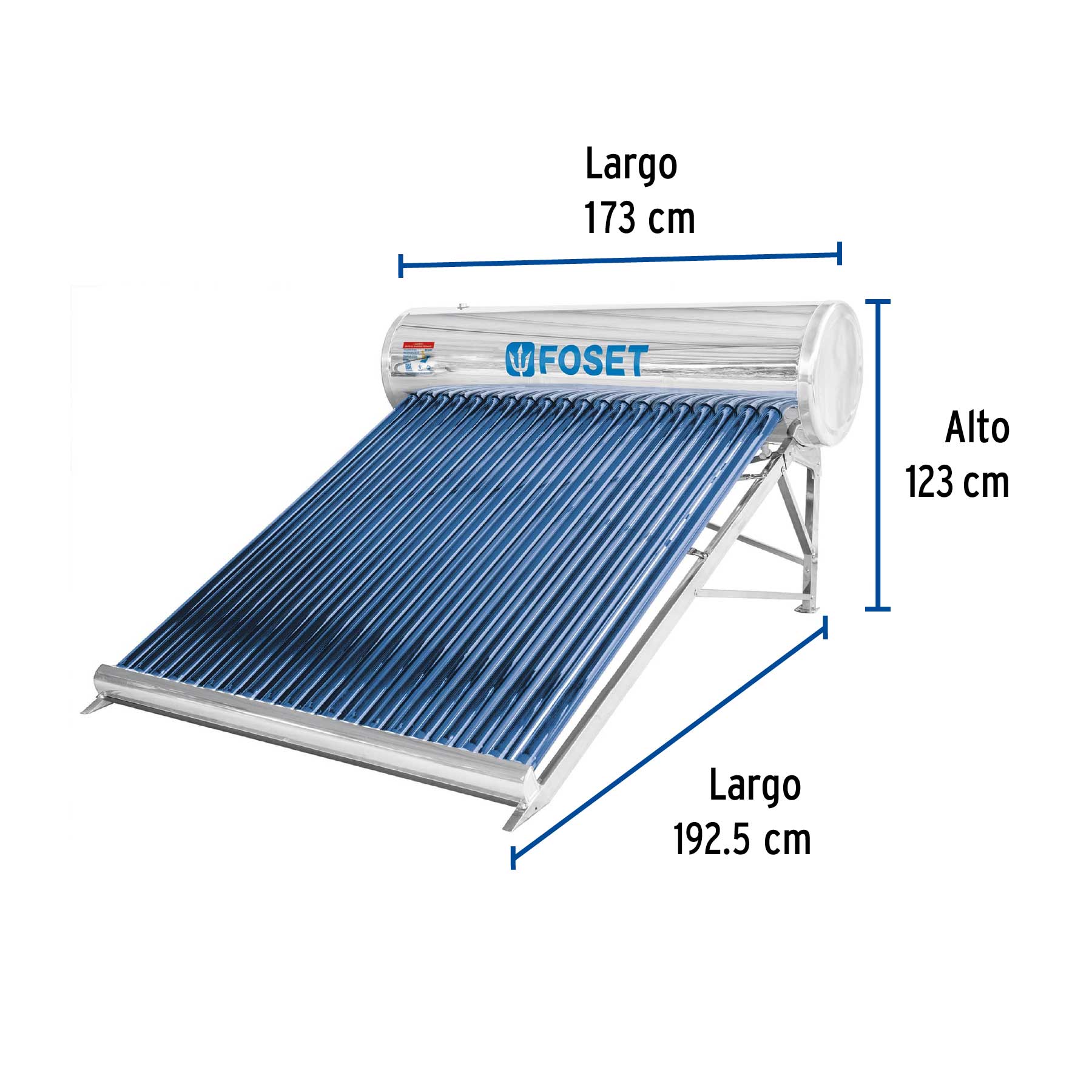 Calentador solar de agua, 20 tubos, 240L, 7 personas, FOSET. Modelo: CALE-20S