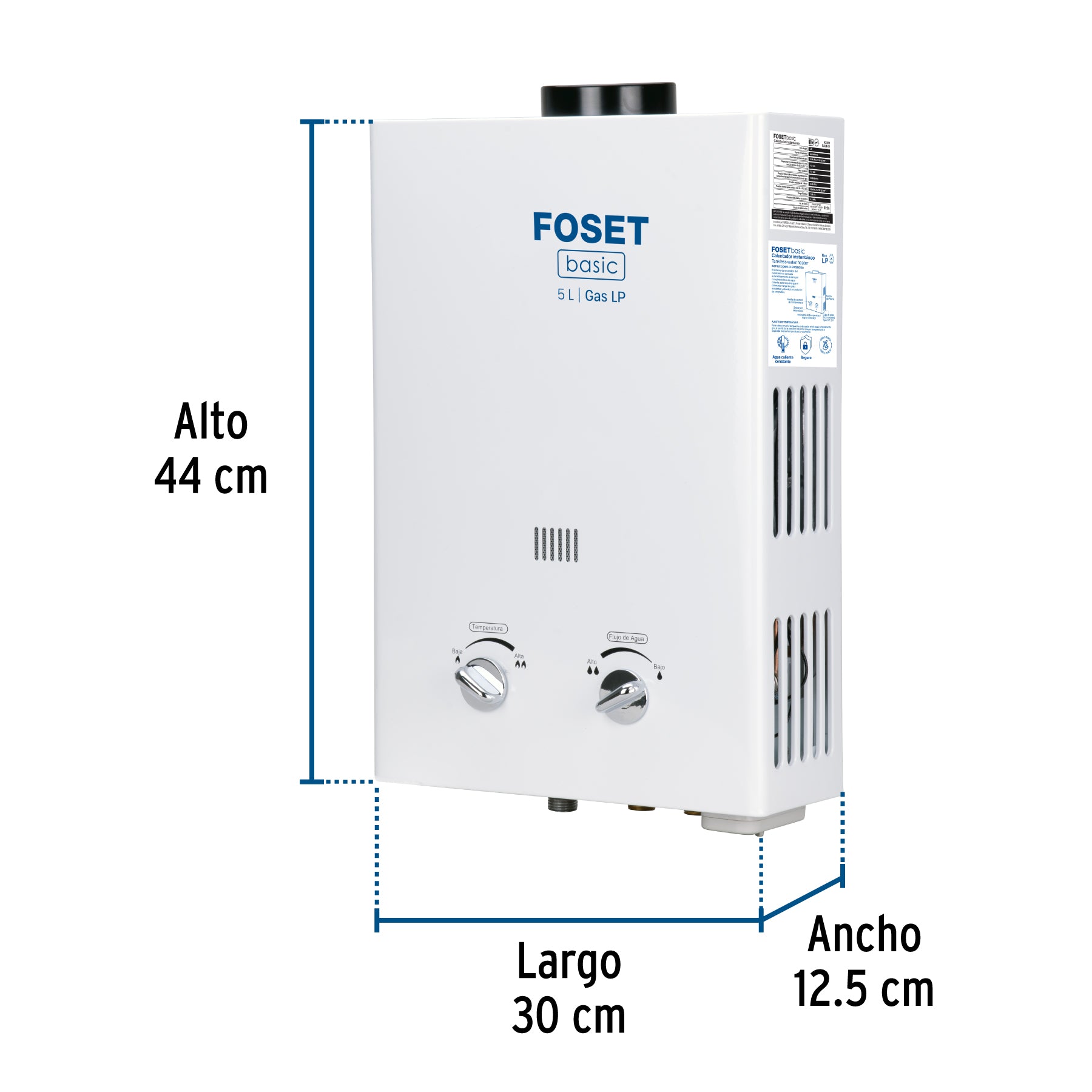 Calentador instantáneo, 5L, 1 servicio, gas LP, FOSET BASIC. Modelo: CALE-5I