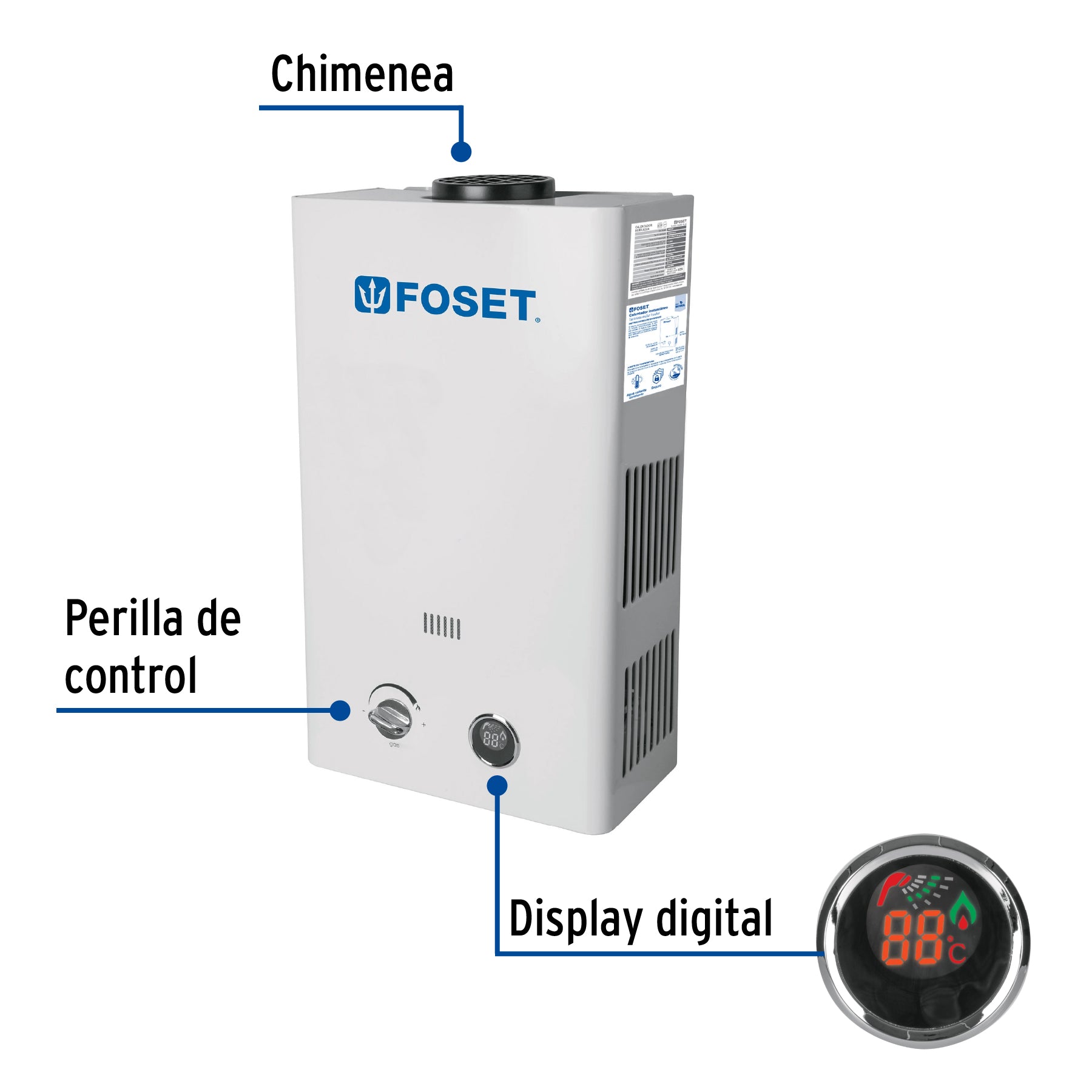 Calentador instantáneo, 6L, 1 servicio, gas natural, FOSET. Modelo: CALE-6I-N