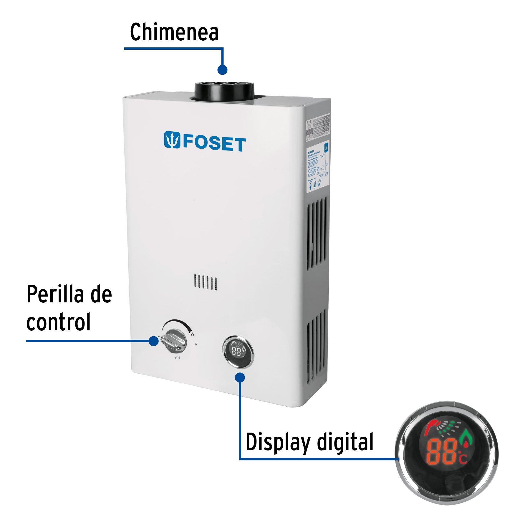 Calentador instantáneo, 6L, 1 servicio, gas LP, FOSET. Modelo: CALE-6I