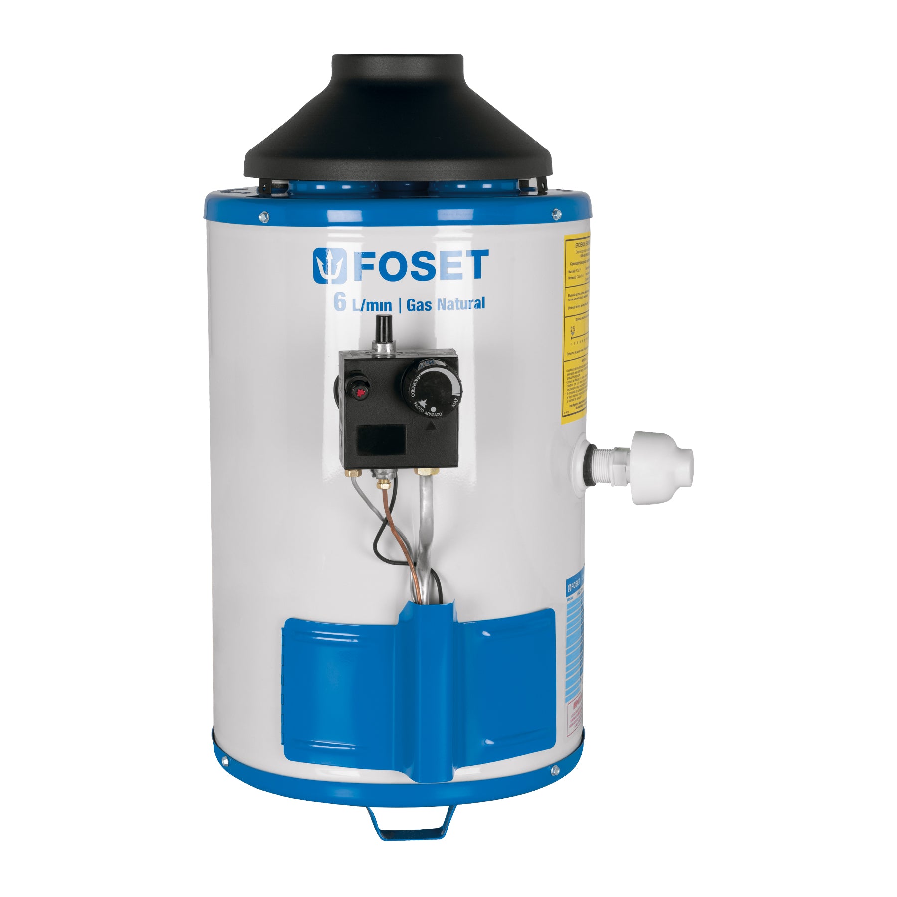 Calentador de paso, rápida recup, 6L, 1 serv, gas nat, FOSET. Modelo: CALE-6PA-N