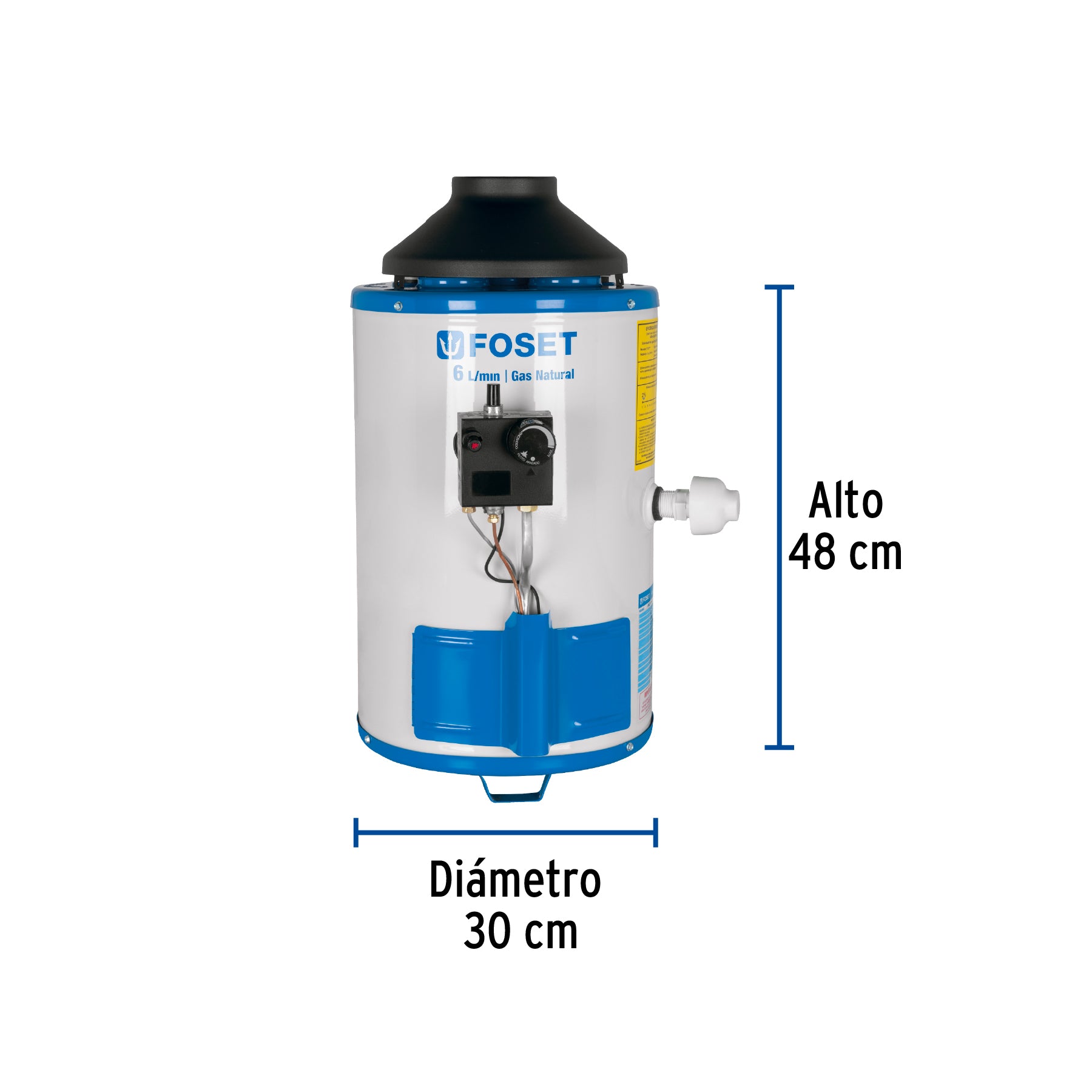 Calentador de paso, rápida recup, 6L, 1 serv, gas nat, FOSET. Modelo: CALE-6PA-N